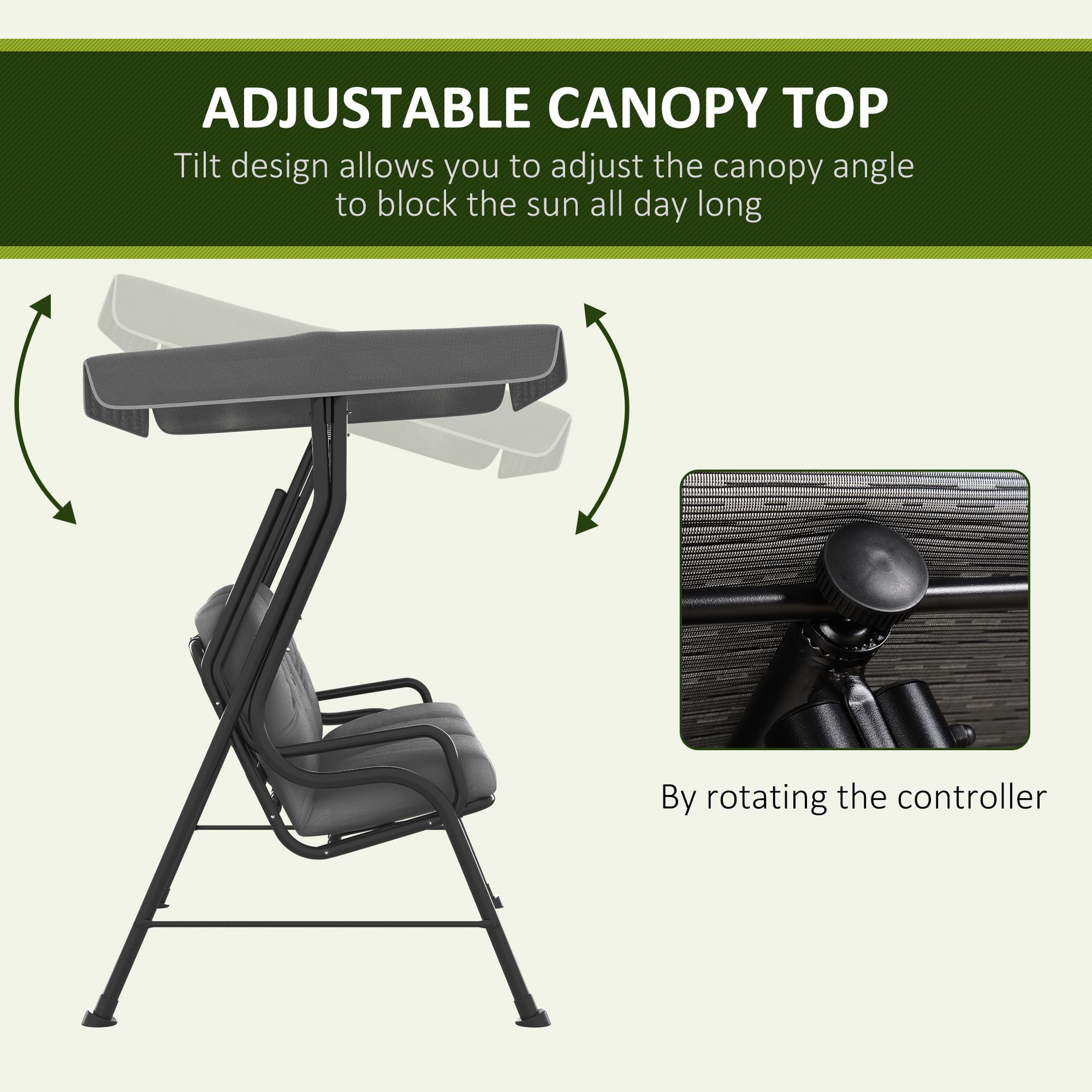 Outsunny 3-Seat Patio Swing Chair/Swing Glider with Adjustable Canopy, Removable Cushion
