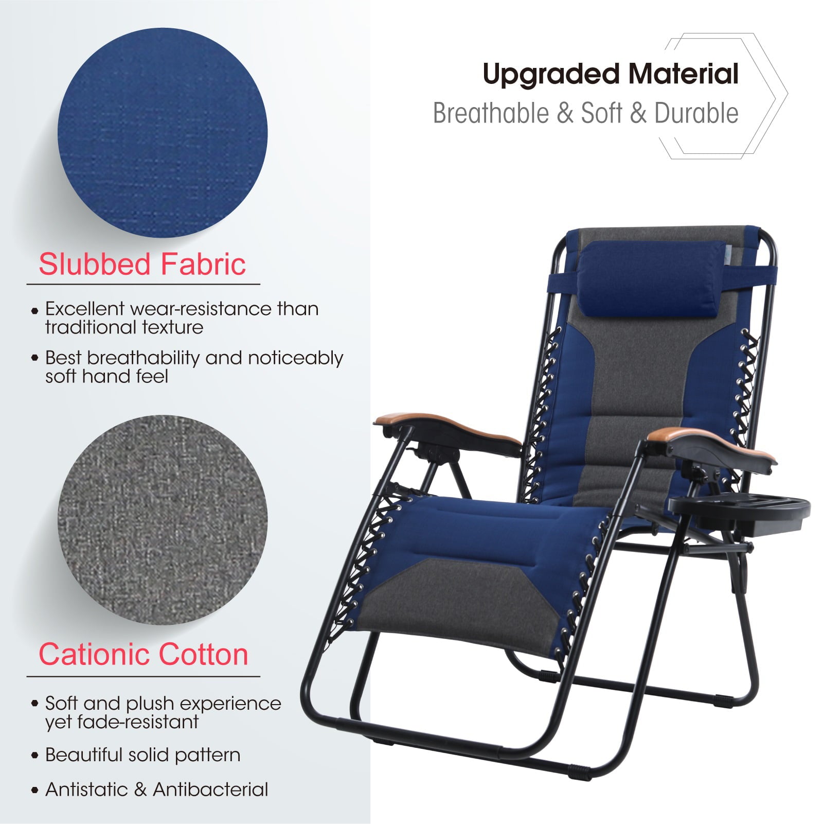 MF Studio Oversized Padded Zero Gravity Chair With Cup Holder, Blue