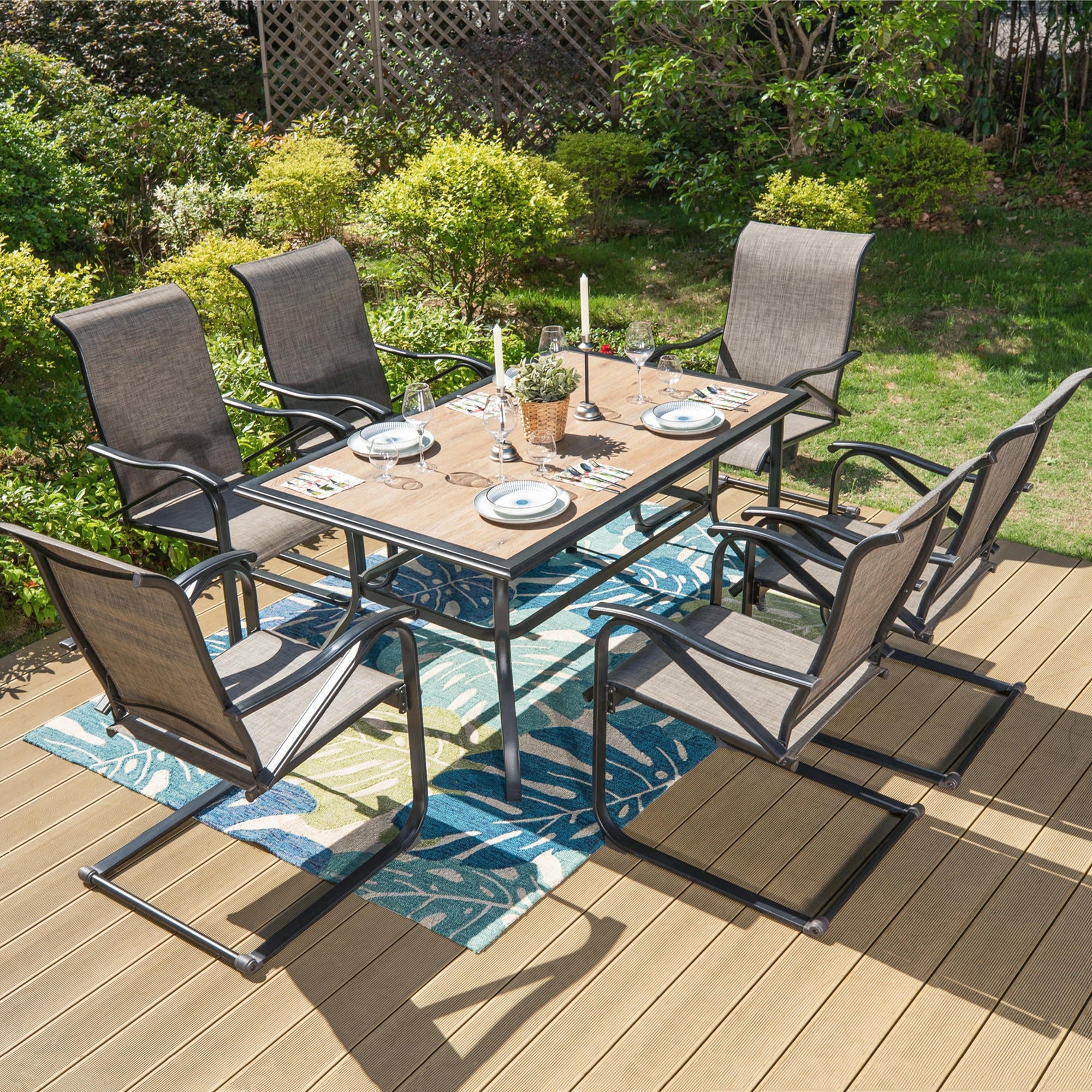 MF Studio 2-Piece Outdoor Patio C-spring Rocking Frame with Textilene Seat, Gay&Black