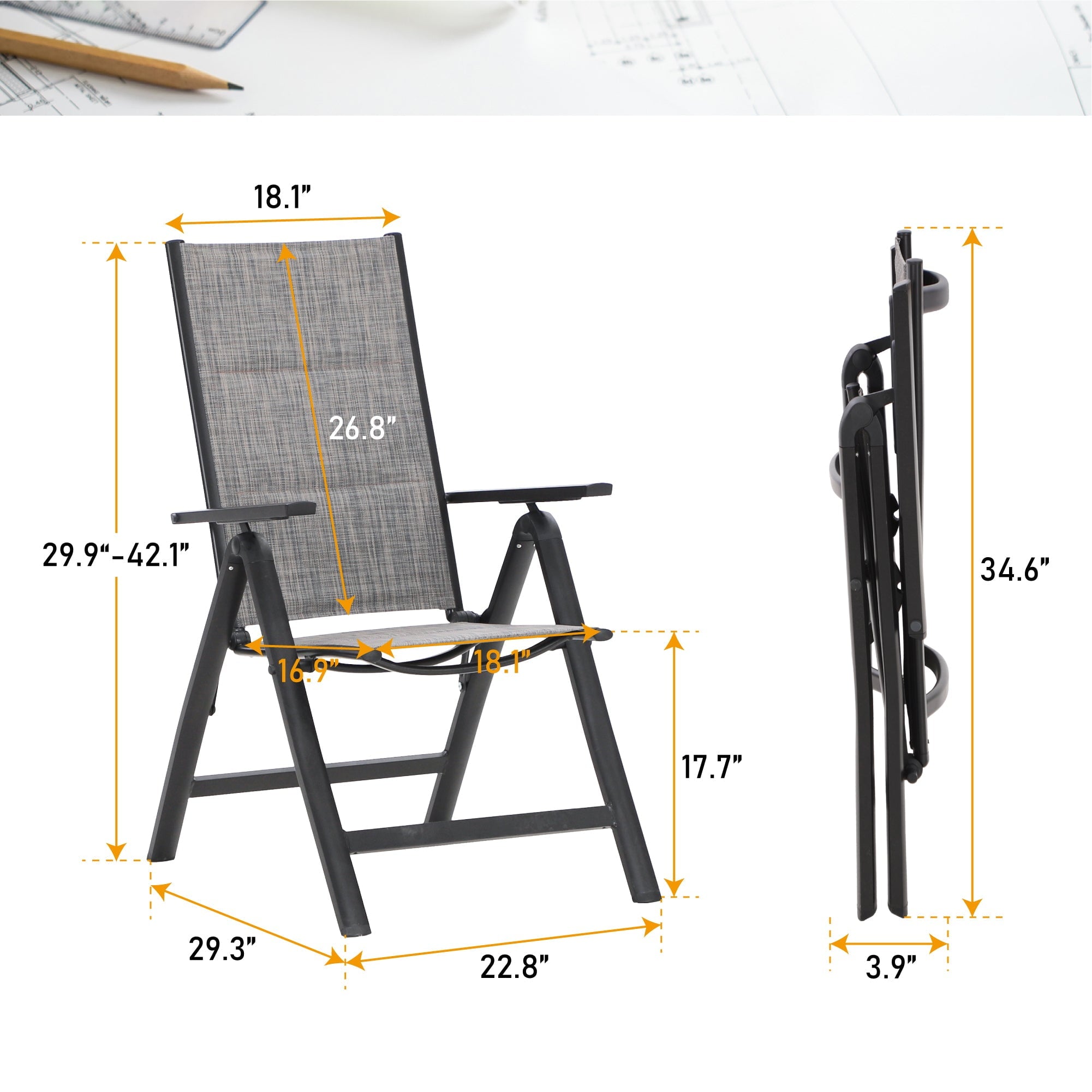 Sophia & William Set of 2 Patio Folding Chairs Aluminium Frame Reclining Chairs