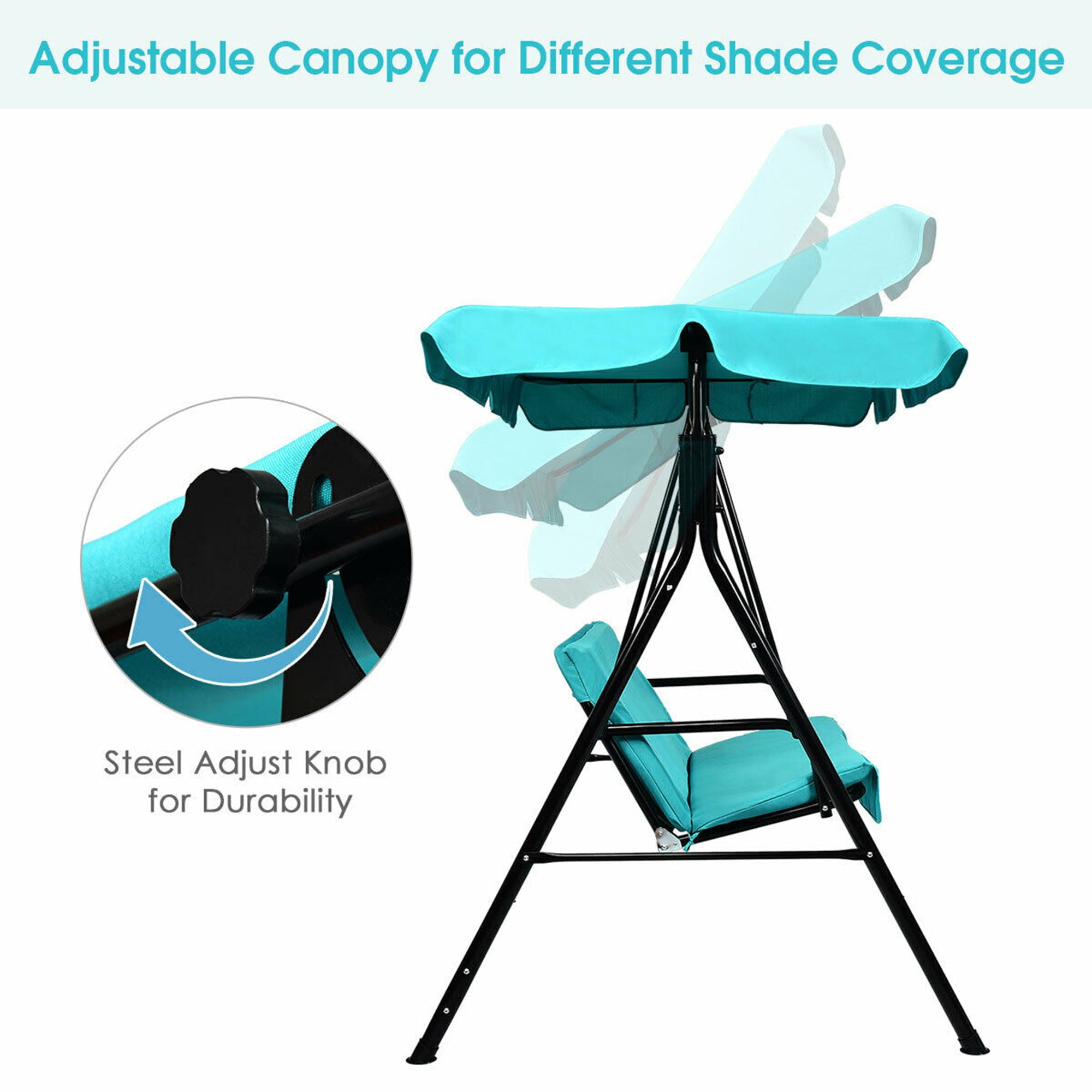 Gymax Blue Outdoor Swing Canopy Patio Swing Chair 2-Person Canopy Hammock