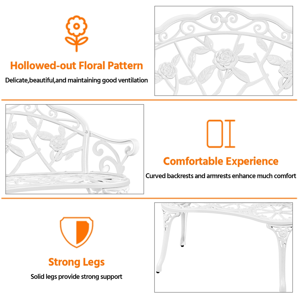 Smile Mart Outdoor Antique Metal Bench for Patio Park Garden, White