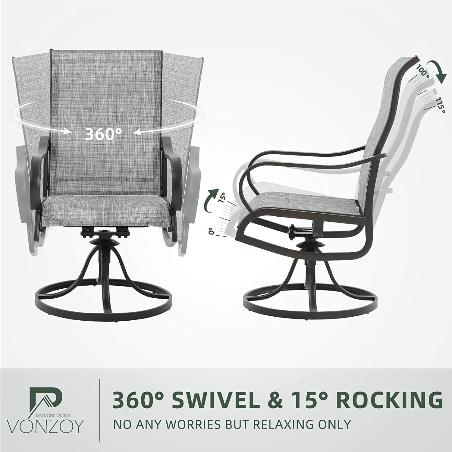 Amopatio Patio Swivel Chairs Set of 2, High Back Outdoor Dining Chair with Textilene Mesh Fabric for Lawn Garden Backyard