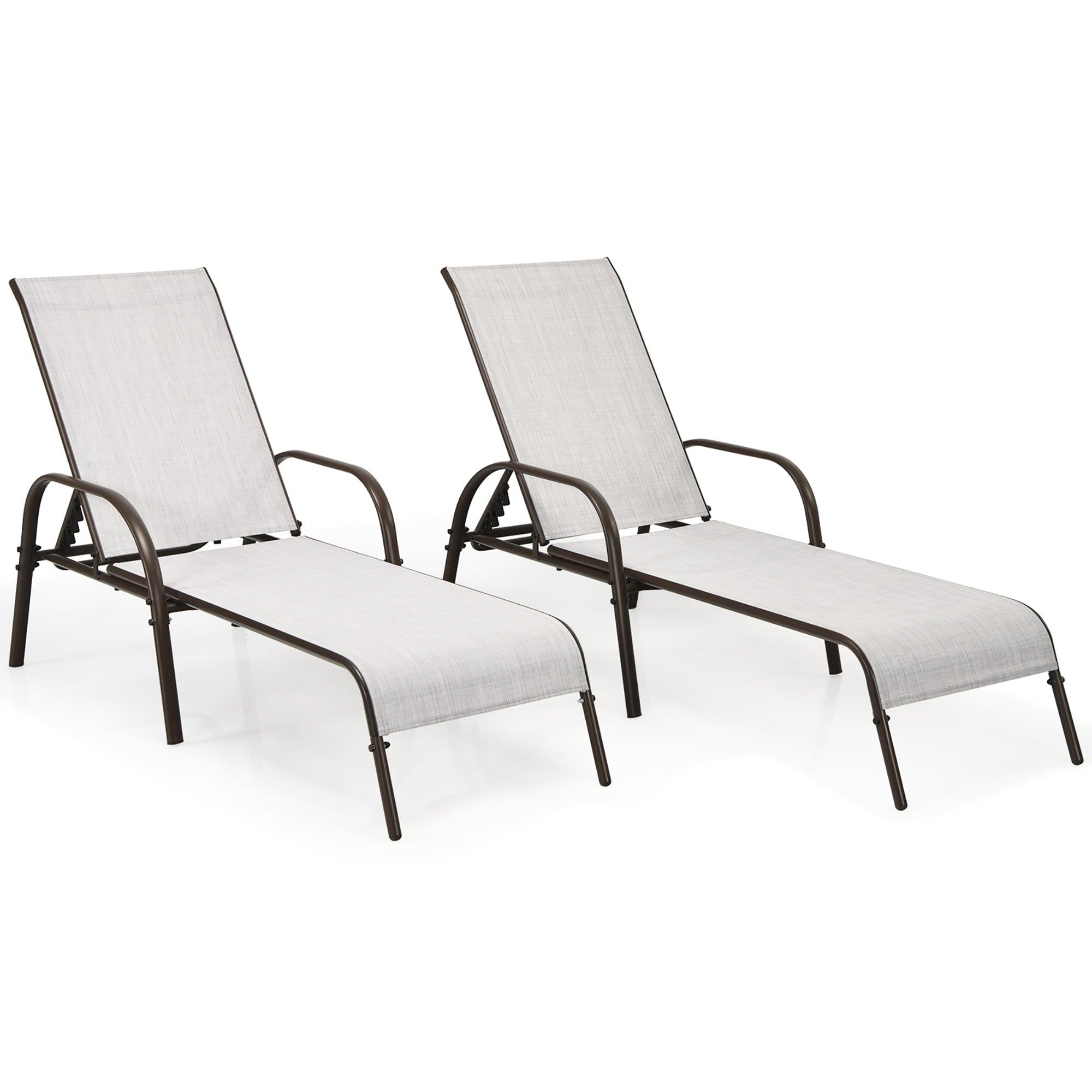 Costway 2PCS Patio Lounge Chair Chaise Adjustable Reclining Armrest Gray