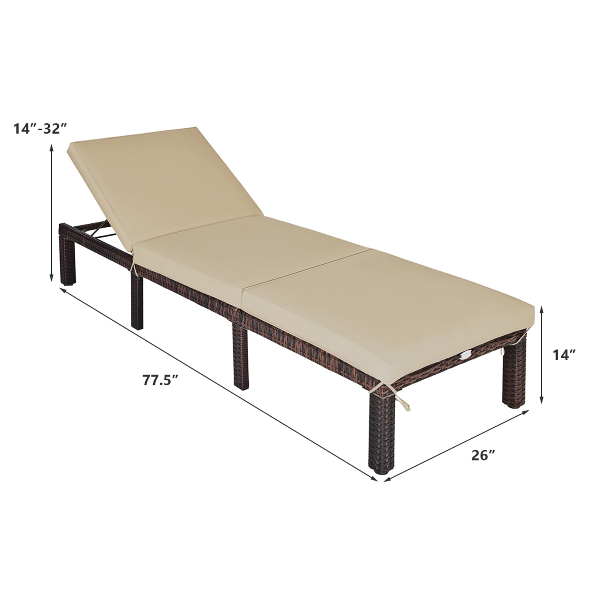 Gymax Patio Rattan Chaise Lounge Chair Recliner Outdoor w/ 6 Positions Cushion