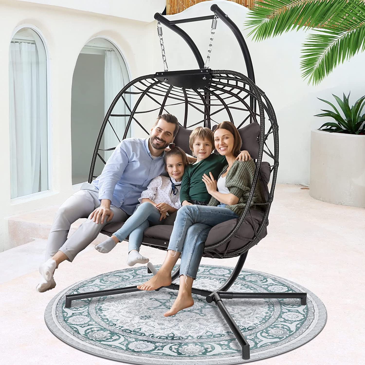 NICESOUL® Wicker Double Egg Chair with Cushions for 2 Person Outdoor, Maximum Weight 510 lbs, Gray