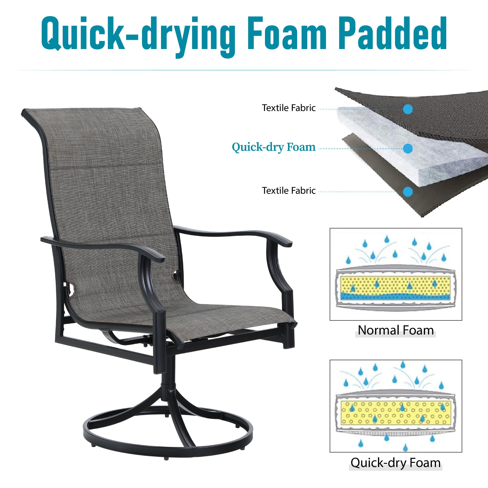 Sophia & William Metal Patio Outdoor Dining Swivel Padded Textilene Chairs Set of 2