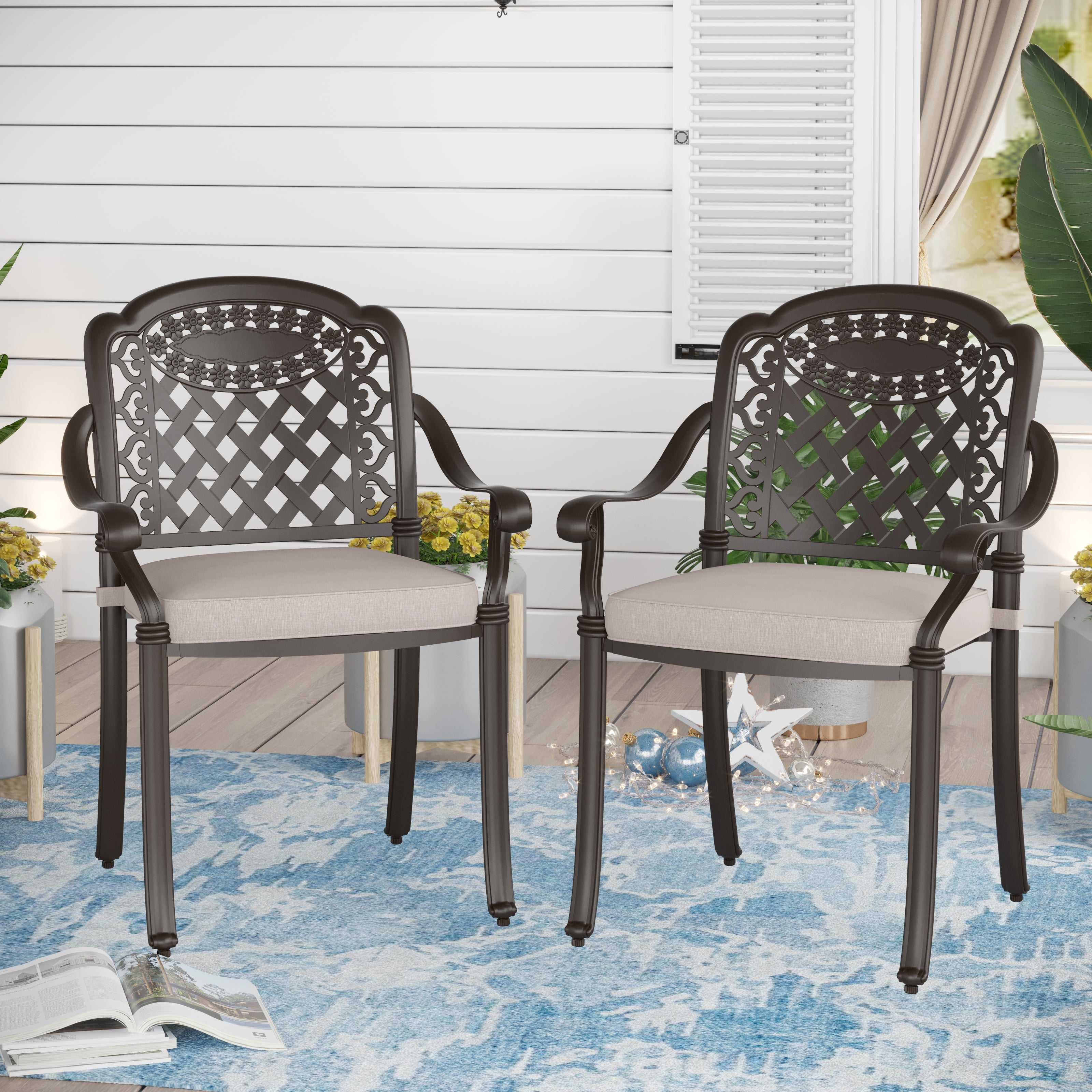 Sophia & William Outdoor Aluminum Dining Chairs with Cushions- Set of 2