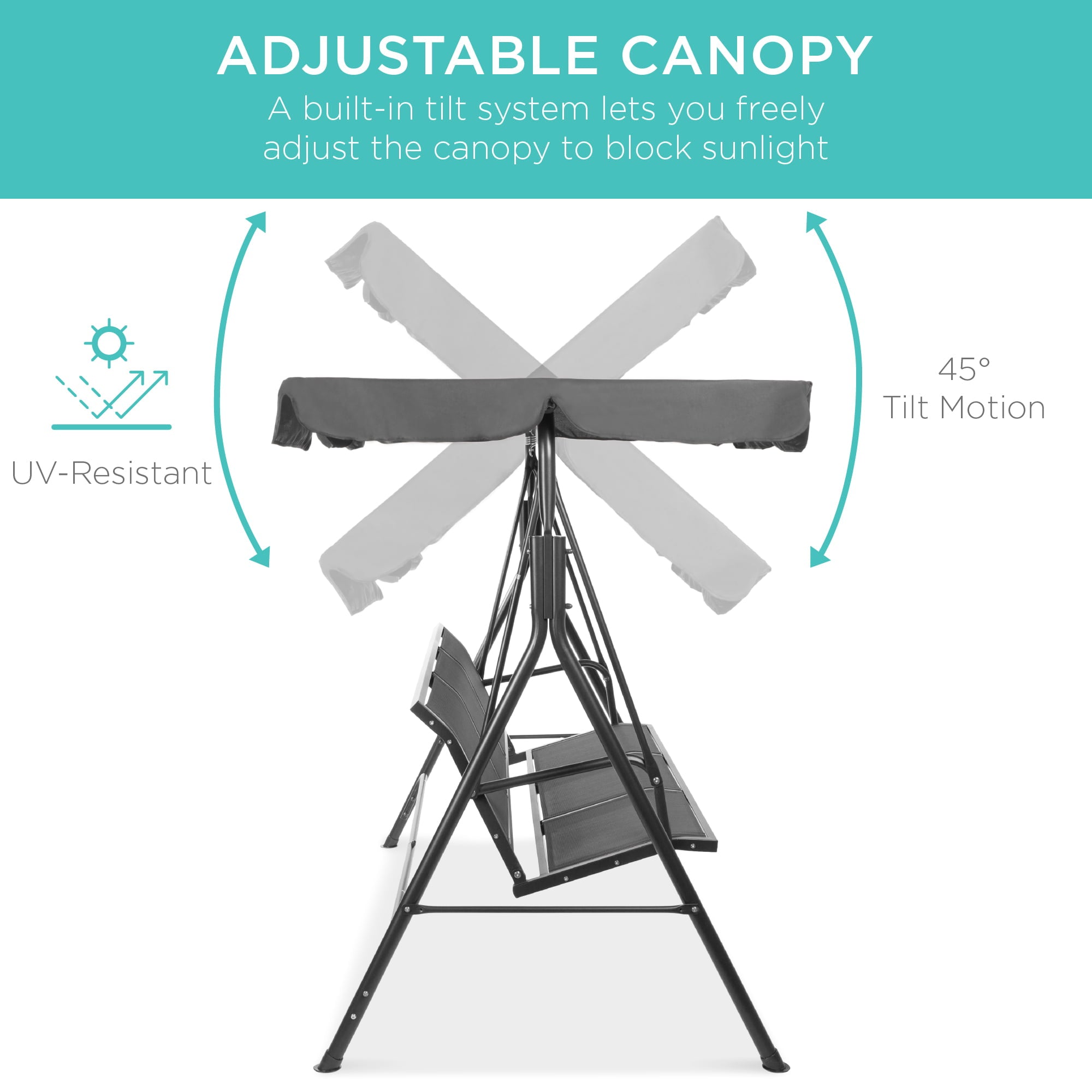 Best Choice Products 2-Seater Outdoor Adjustable Canopy Swing Glider w/ Textilene