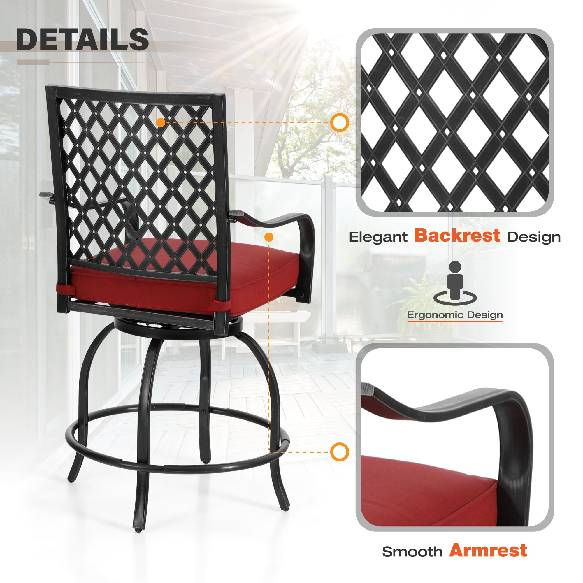Sophia & William 2PCS Outdoor Patio Swivel Bistro Bar Stools Set Outdoor Metal Height Chairs with Cushions
