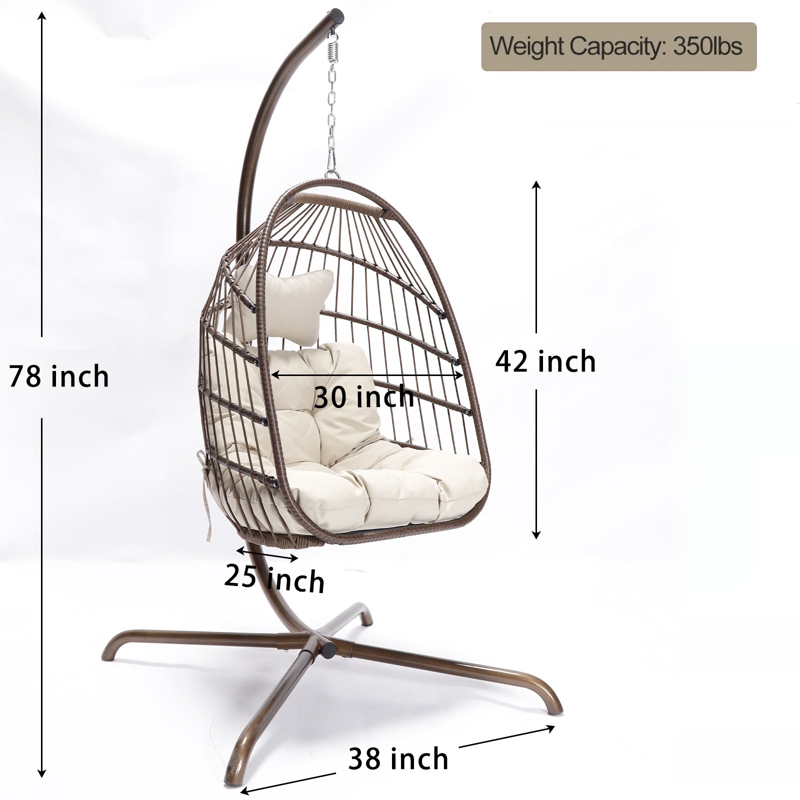 Nicesoul Foldable PE Wicker Brown Hanging Egg Chair With Stand, Cushion and Pillow