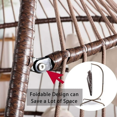 Nicesoul Foldable PE Wicker Brown Hanging Egg Chair Capacity 350lbs