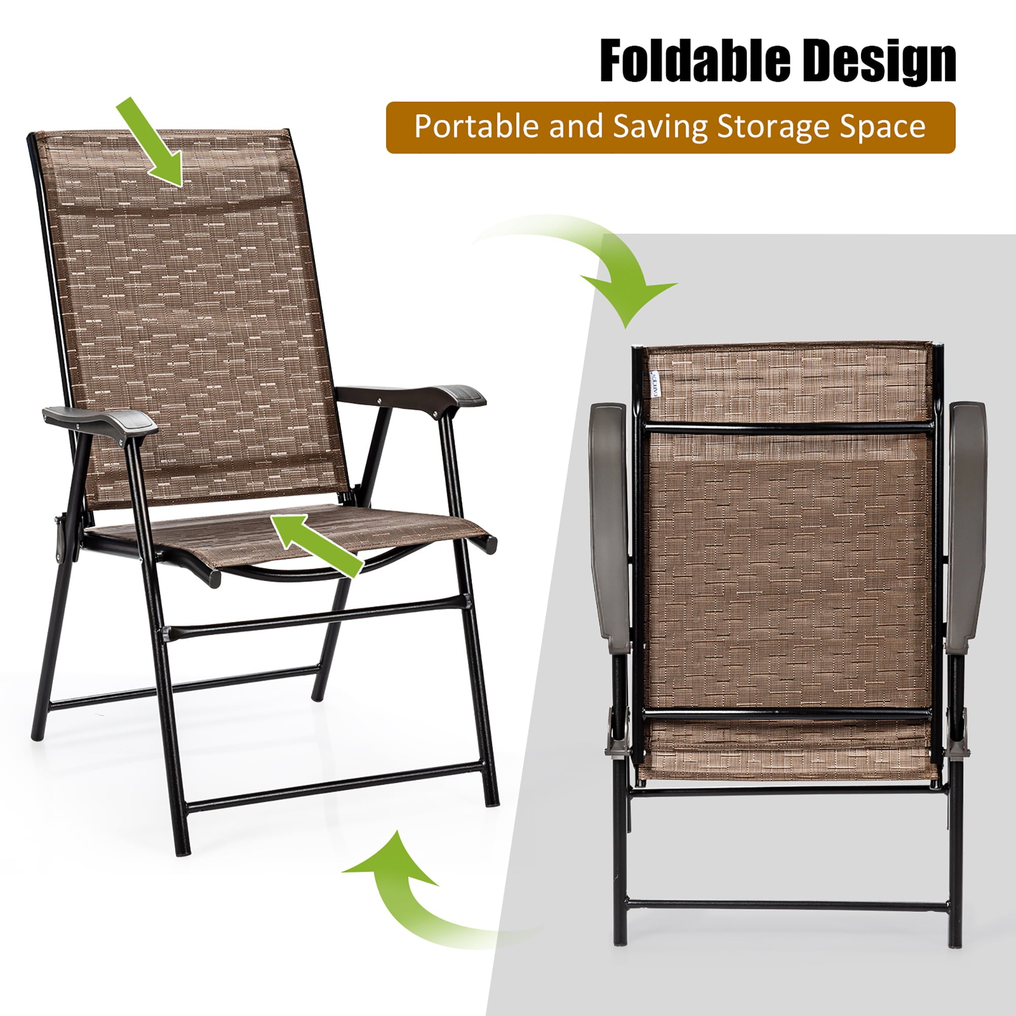 Costway 2PCS Outdoor Patio Folding Chair Camping Portable Lawn Garden W/Armrest
