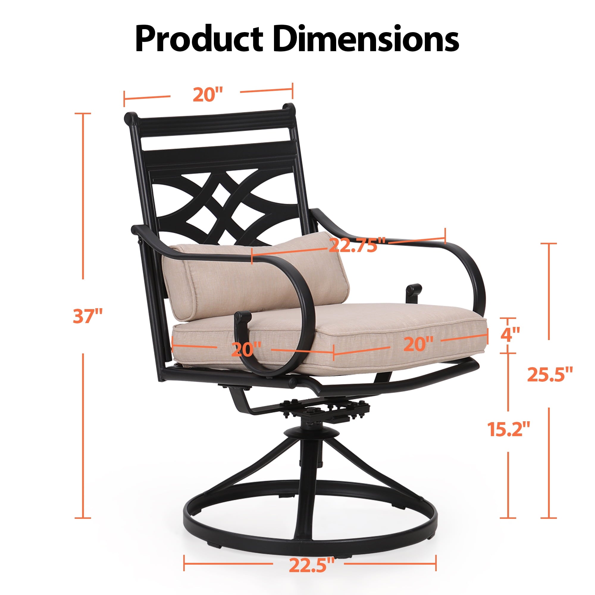 MF Studio Outdoor Dining Swivel Chair with Cushion, patio dining chairs set of two, Beige