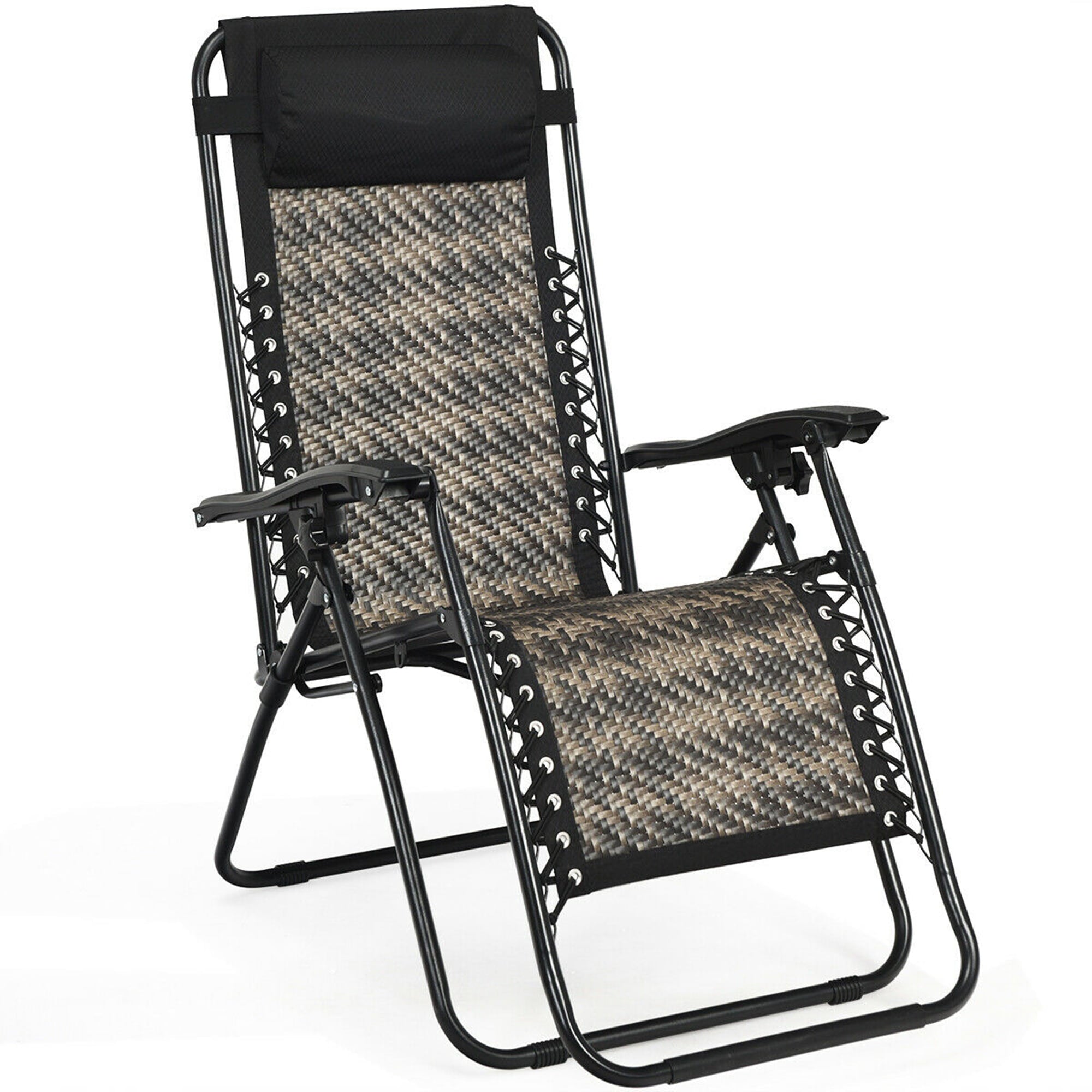 Gymax Folding Rattan Patio Zero Gravity Lounge Chair Recliner with Headrest
