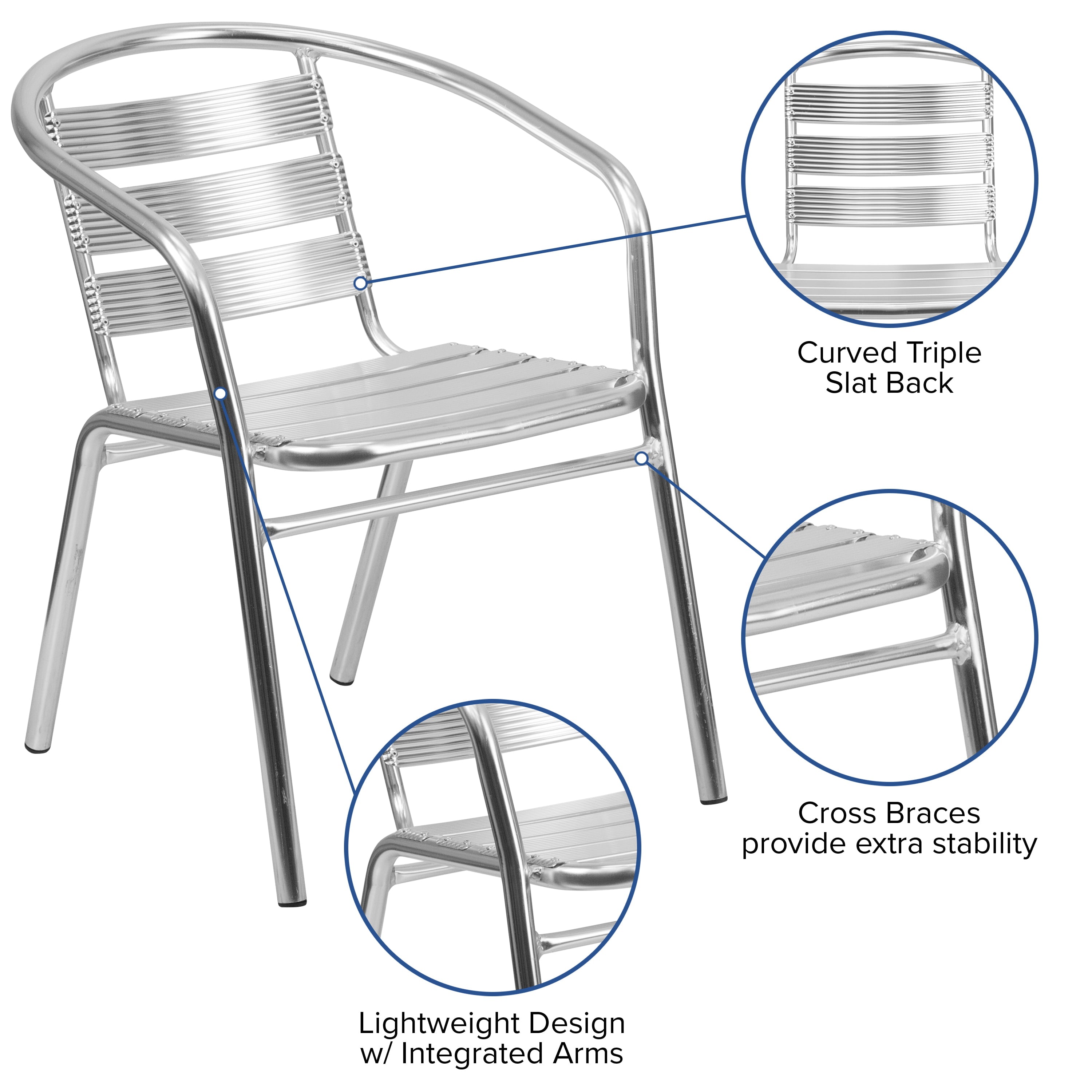 Emma + Oliver Heavy Duty Aluminum Indoor-Outdoor Stack Chair w/ Triple Slat Back