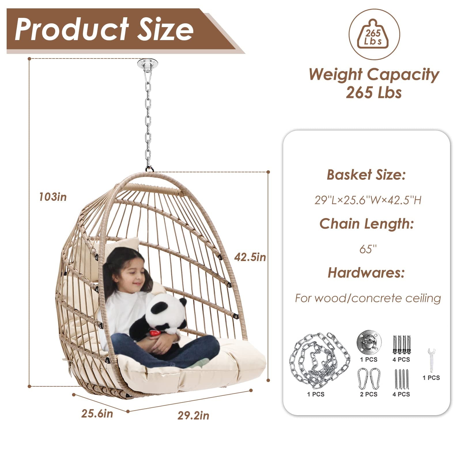 Nicesoul Swing Hanging Egg Chair 265lbs Capacity