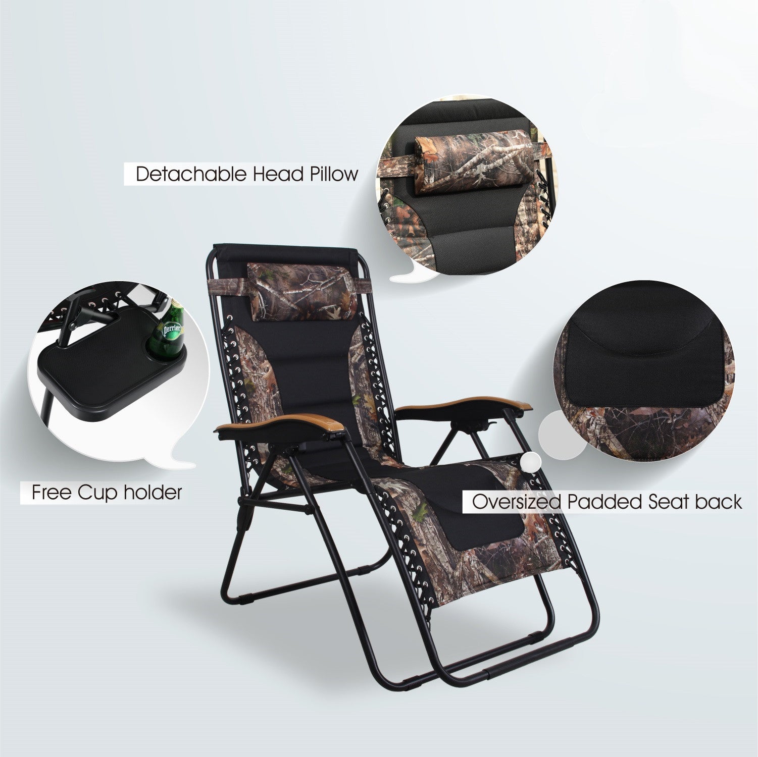MF Studio XL Oversized Padded Zero Gravity Chair Folding Lounge Recliners With Cup Holder Camouflage