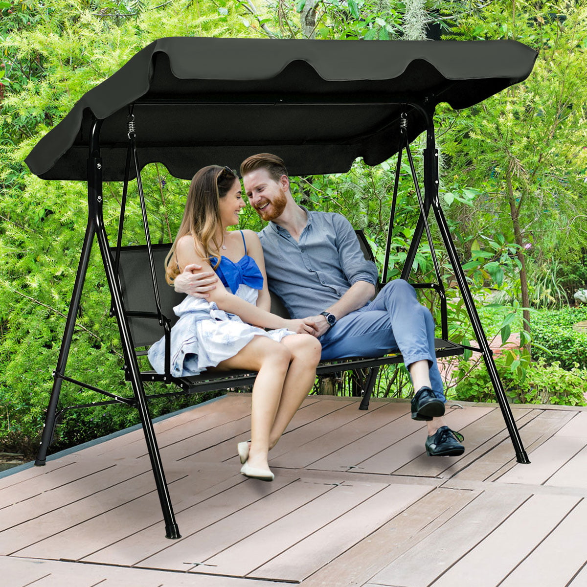 Gymax Outdoor Porch Swing Canopy Patio Swing Chair 3 Person Canopy Hammock