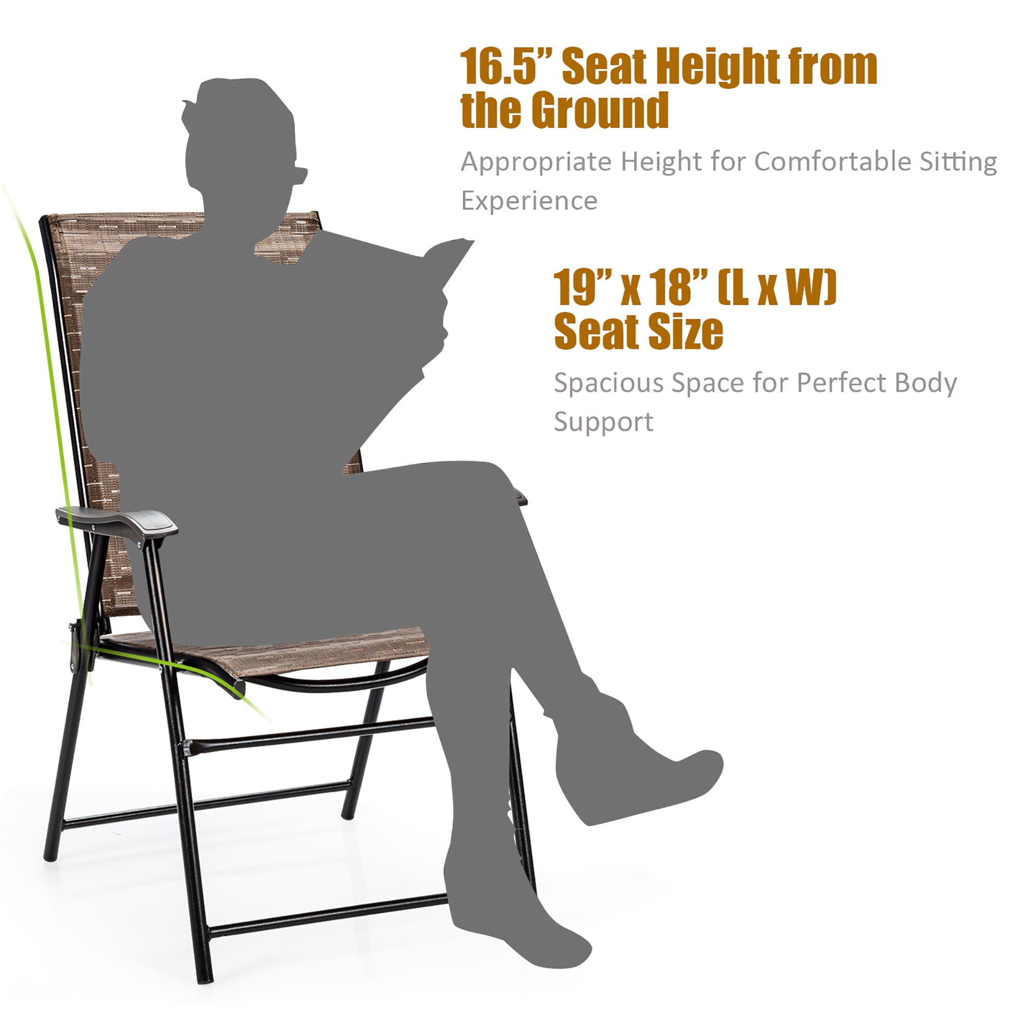 Costway 2PCS Outdoor Patio Folding Chair Camping Portable Lawn Garden W/Armrest