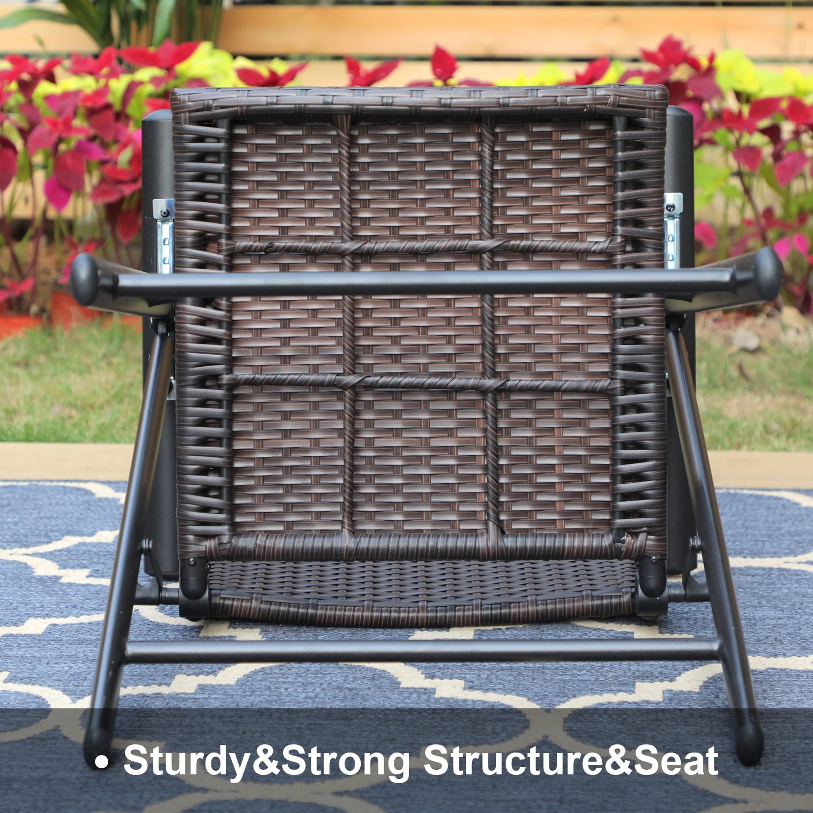 MF Studio Set of 2 Outdoor Patio Folding Chairs 7-level Adjustable Rattan Recliner, Dark Brown&Black