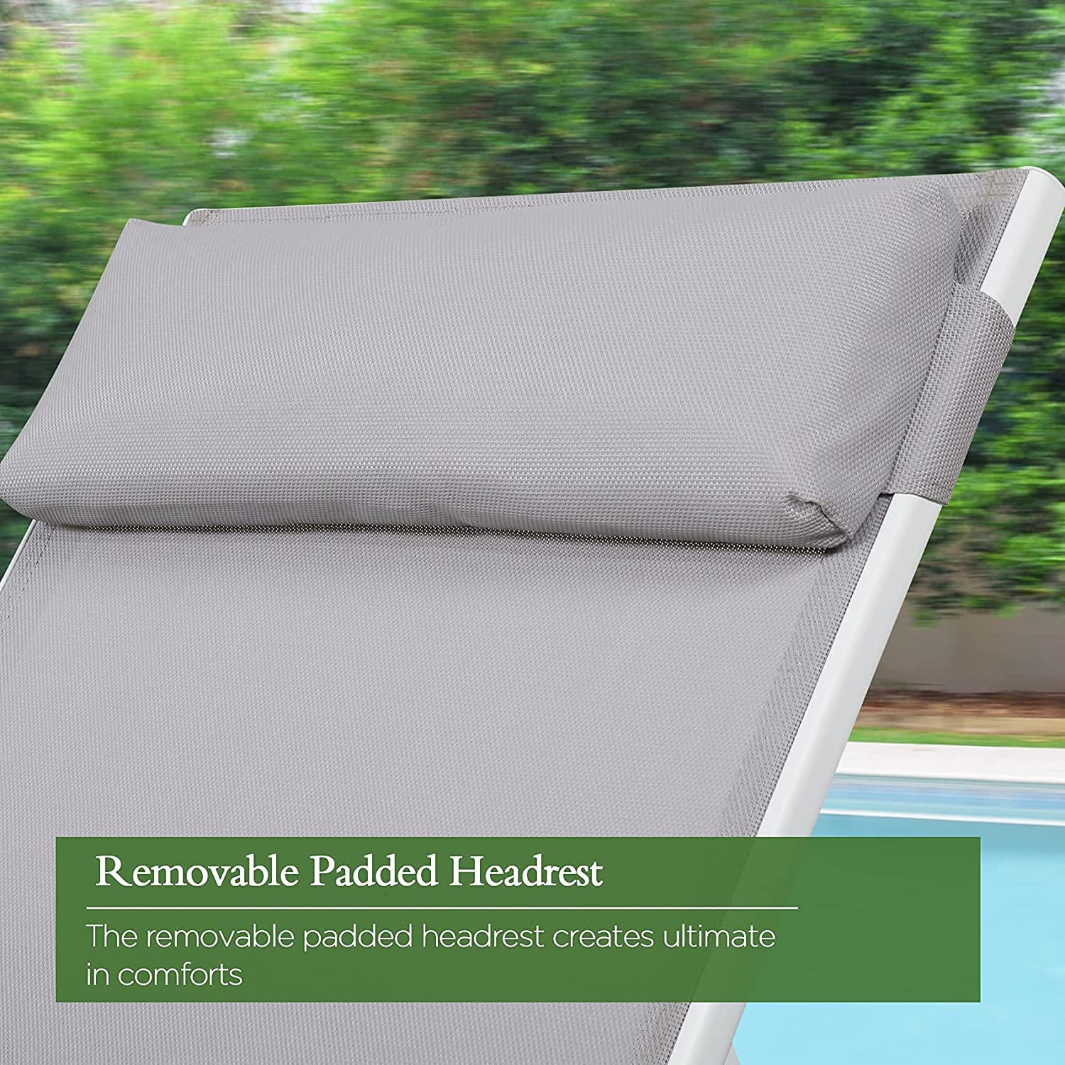 Ulax Furniture Outdoor Adjustable Pool Chaise Lounge Chairs Set of 2 All Weather Metal Sling Lounge Chairs for Outside, Patio, Beach(Light Grey)