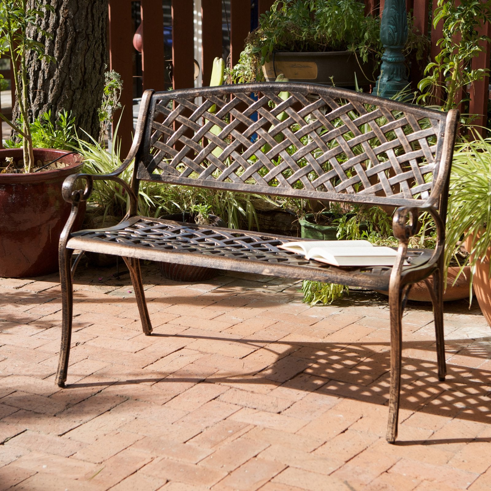 Cast Aluminum Antique Copper Arched Back Garden Bench