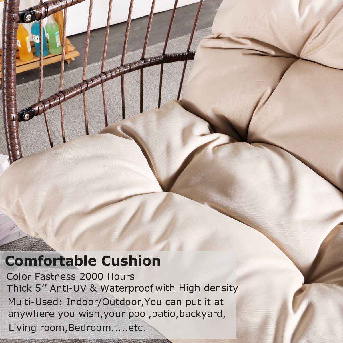 Nicesoul Foldable PE Wicker Brown Hanging Egg Chair With Stand, Cushion and Pillow