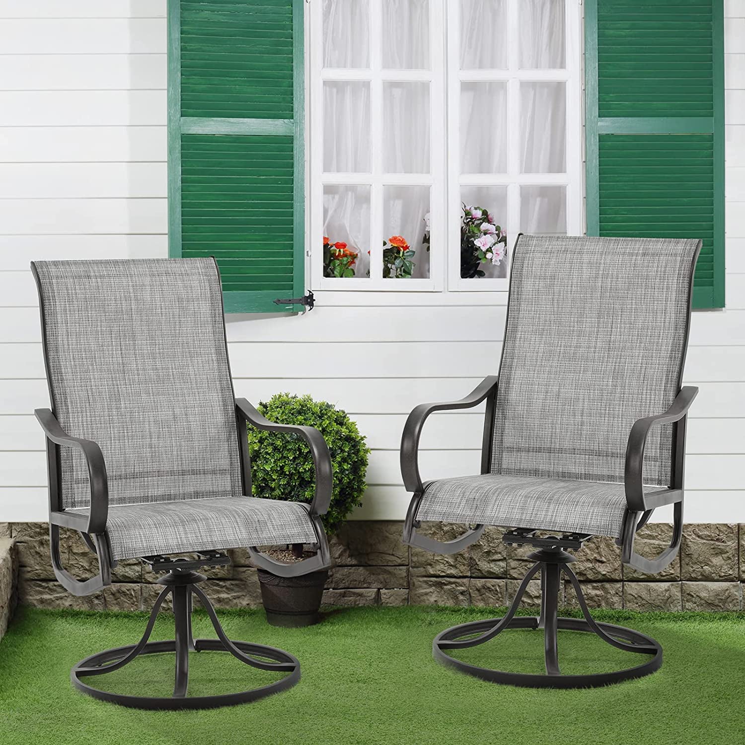 Amopatio Patio Swivel Chairs Set of 2, High Back Outdoor Dining Chair with Textilene Mesh Fabric for Lawn Garden Backyard