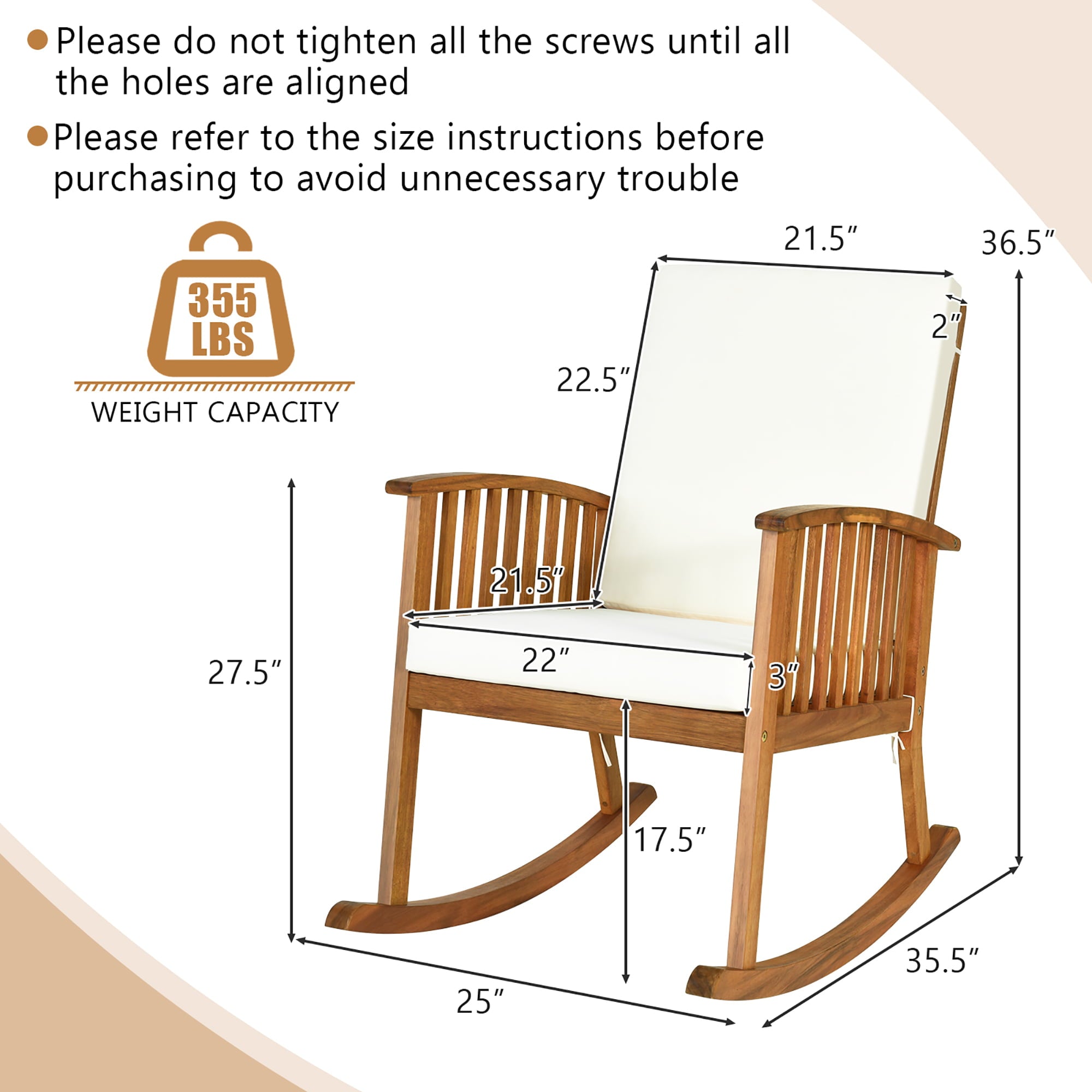 Gymax Patio Wooden Rocking Chair Lawn Garden Outdoor w/ Armrest Cushion