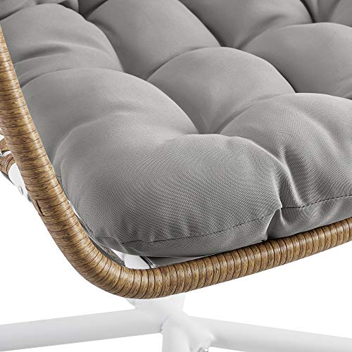 Walker Edison Carmel Modern Rattan Hanging Egg Swing Chair with Stand, 78 Inch, Brown and Grey