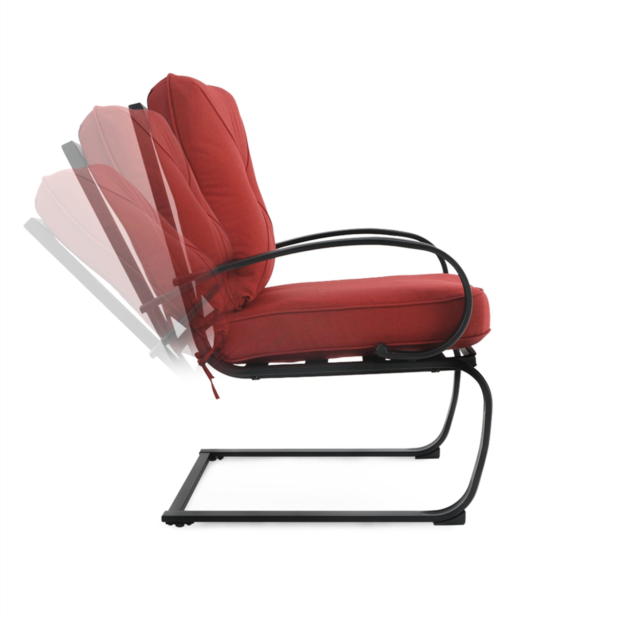 MF Studio Set of 2 Outdoor Dining Chairs, C-shape Steel Frame with Cushions, Black&Red