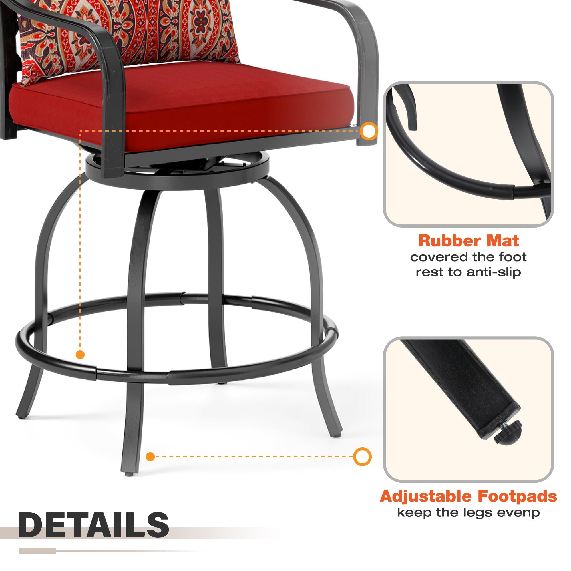 Sophia & William 2PCS Outdoor Patio Swivel Bistro Bar Stools Set Outdoor Metal Height Chairs with Cushions