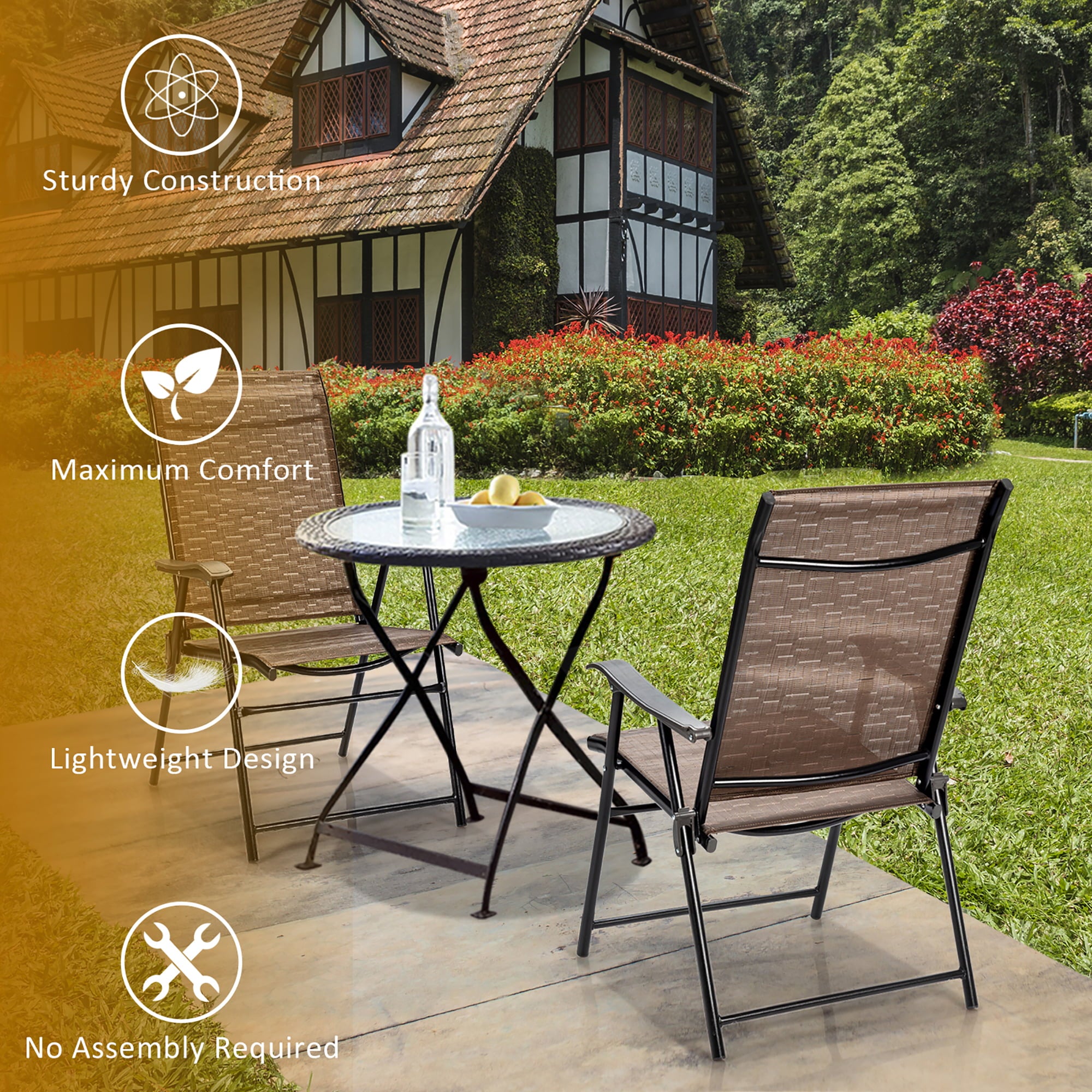 Costway 2PCS Outdoor Patio Folding Chair Camping Portable Lawn Garden W/Armrest