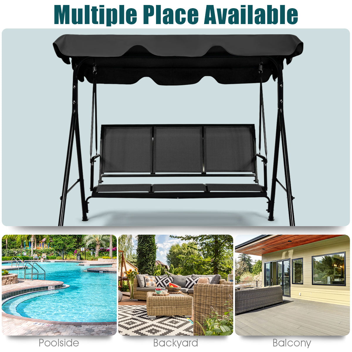 Gymax Outdoor Porch Swing Canopy Patio Swing Chair 3 Person Canopy Hammock