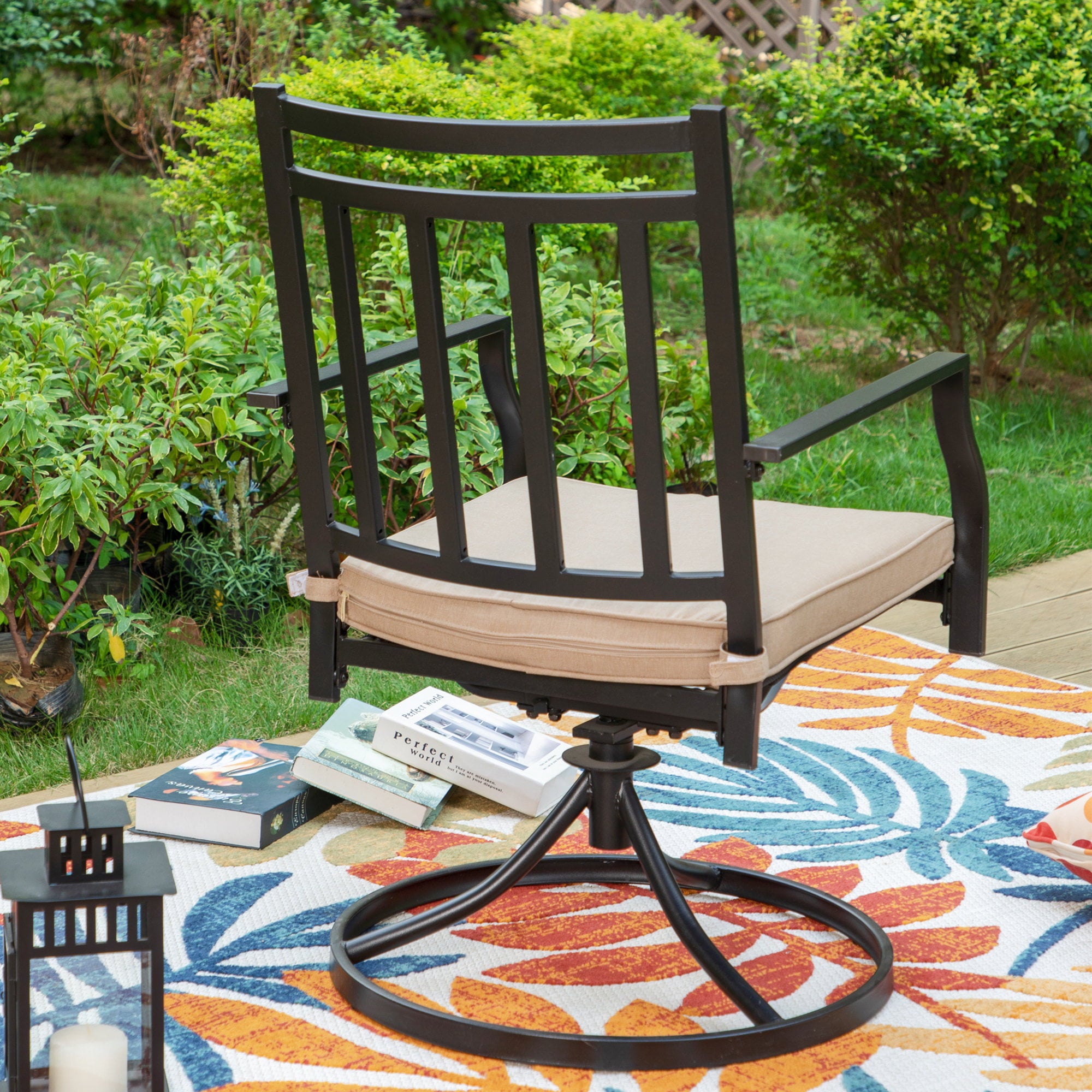 MF Studio Outdoor Dining Chairs Patio Swivel Chairs with Beige Cushion Suitable for Garden, patio and Living Room, Beige/Black
