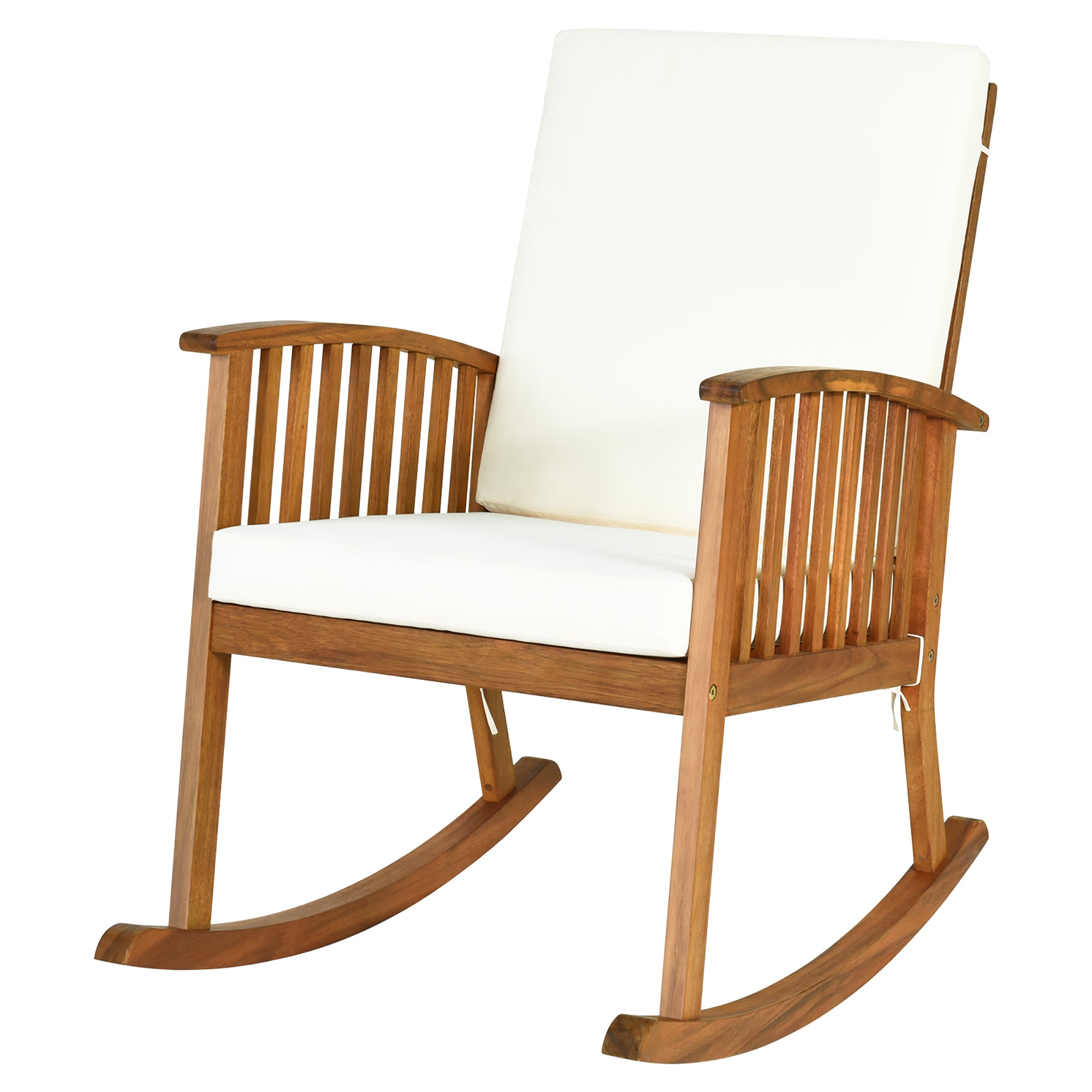 Gymax Patio Wooden Rocking Chair Lawn Garden Outdoor w/ Armrest Cushion