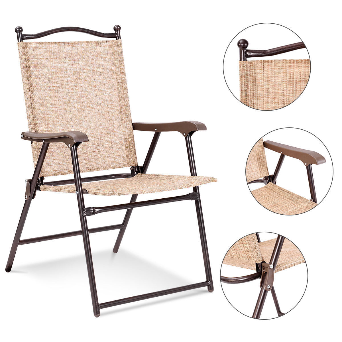 Gymax Set of 2 Folding Patio Furniture Sling Back Chairs Outdoors