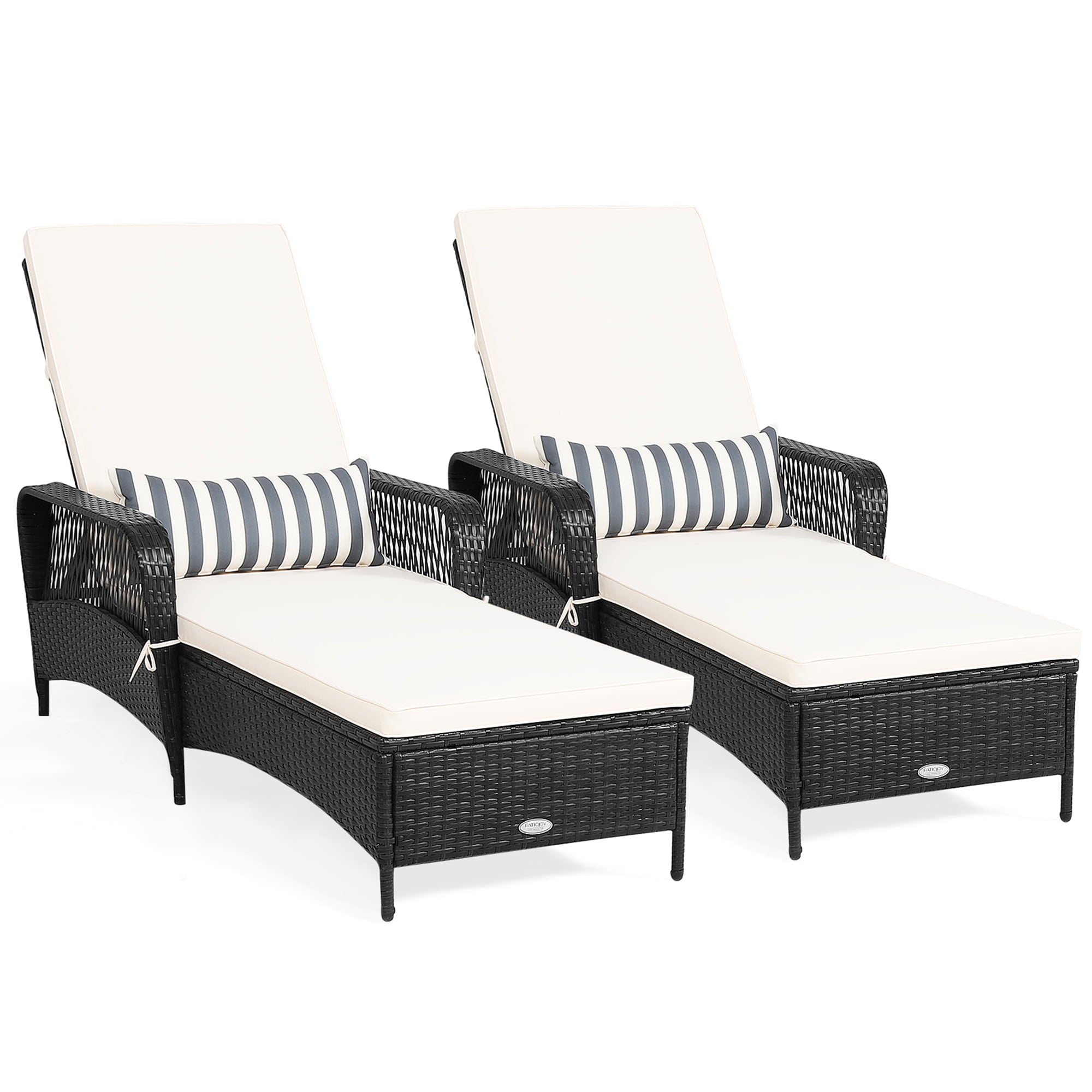 Gymax Set of 2 Adjustable Patio Rattan Lounge Chair Chaise Recliner w/ Cushion & Pillow