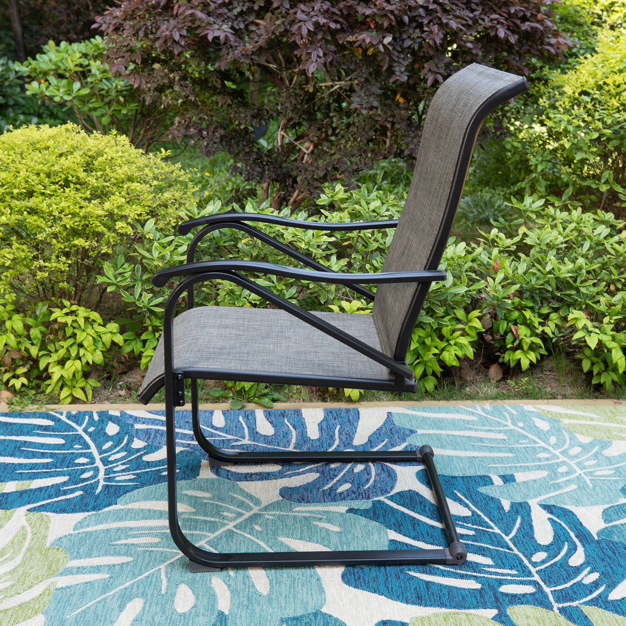 MF Studio 2-Piece Outdoor Patio C-spring Rocking Frame with Textilene Seat, Gay&Black