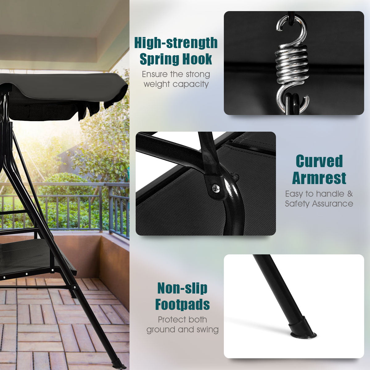 Gymax Outdoor Porch Swing Canopy Patio Swing Chair 3 Person Canopy Hammock