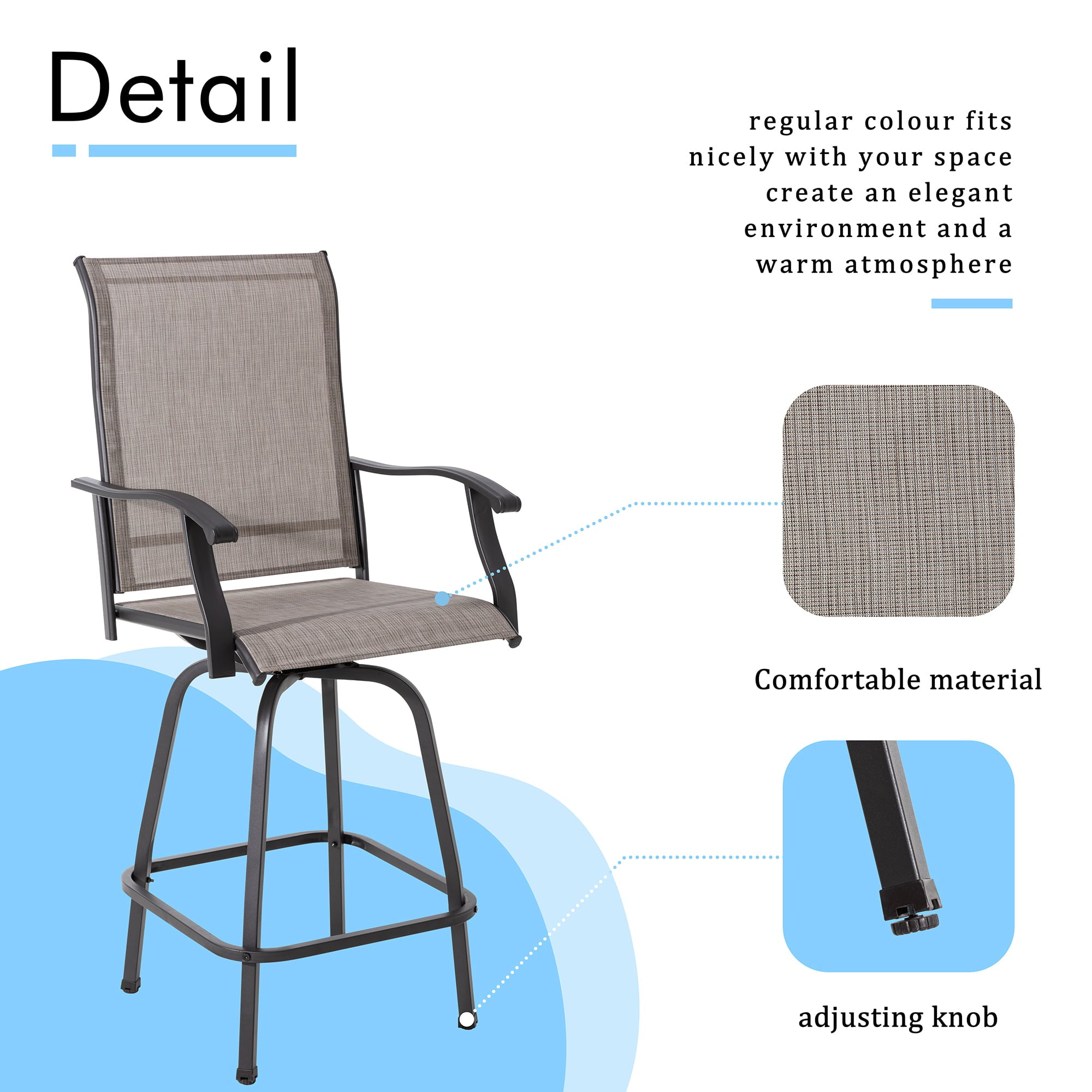 Sobaniilo Outdoor Swivel Bar Stools,set of 2,Gray