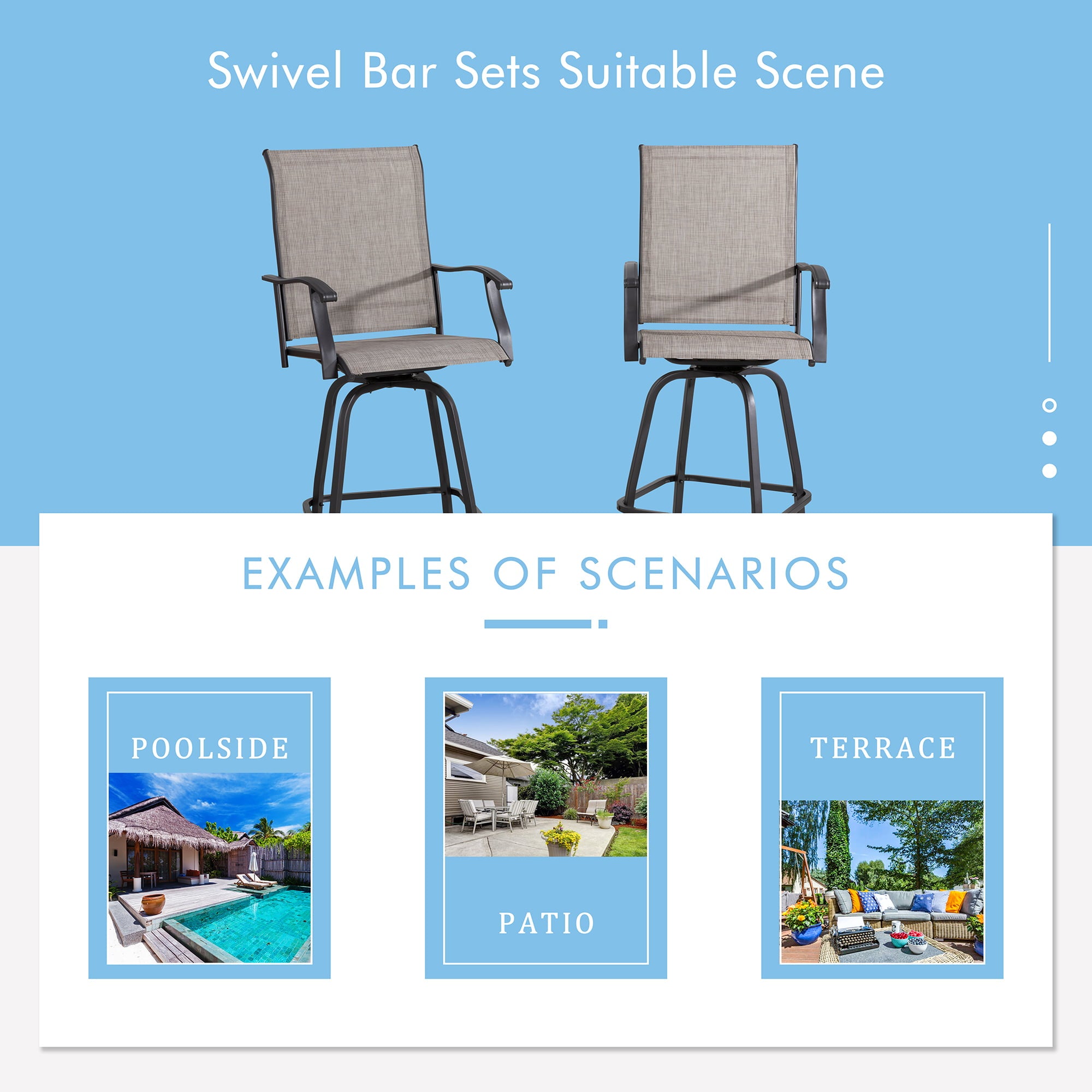 Sobaniilo Outdoor Swivel Bar Stools,set of 2,Gray