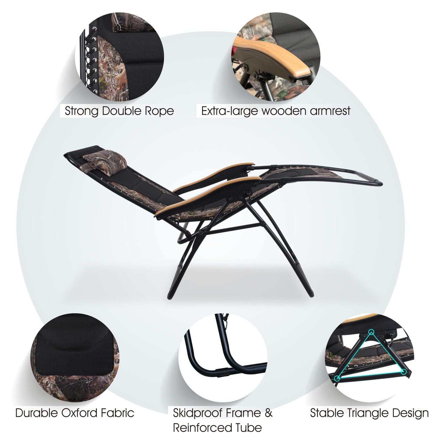 MF Studio XL Oversized Padded Zero Gravity Chair Folding Lounge Recliners With Cup Holder Camouflage