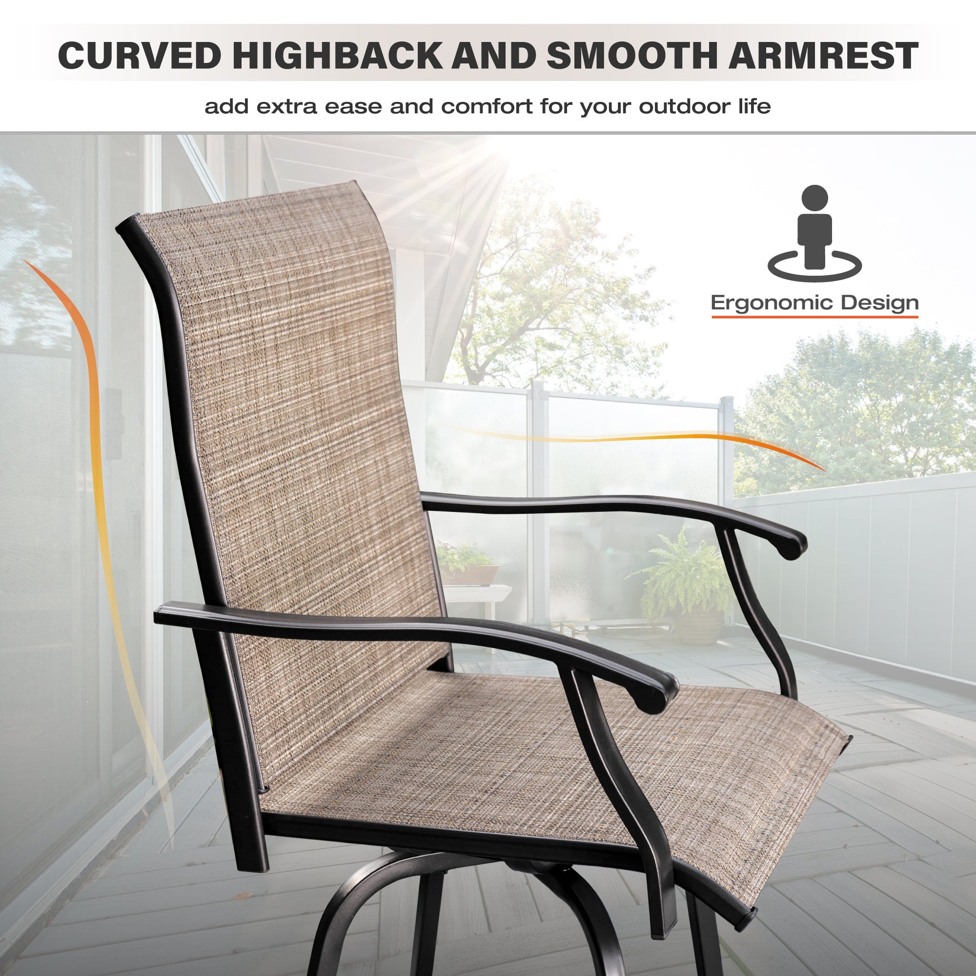 Sophia & William 2 Pcs Outdoor Swivel Metal Bar Stools Patio Height Chairs in Brown