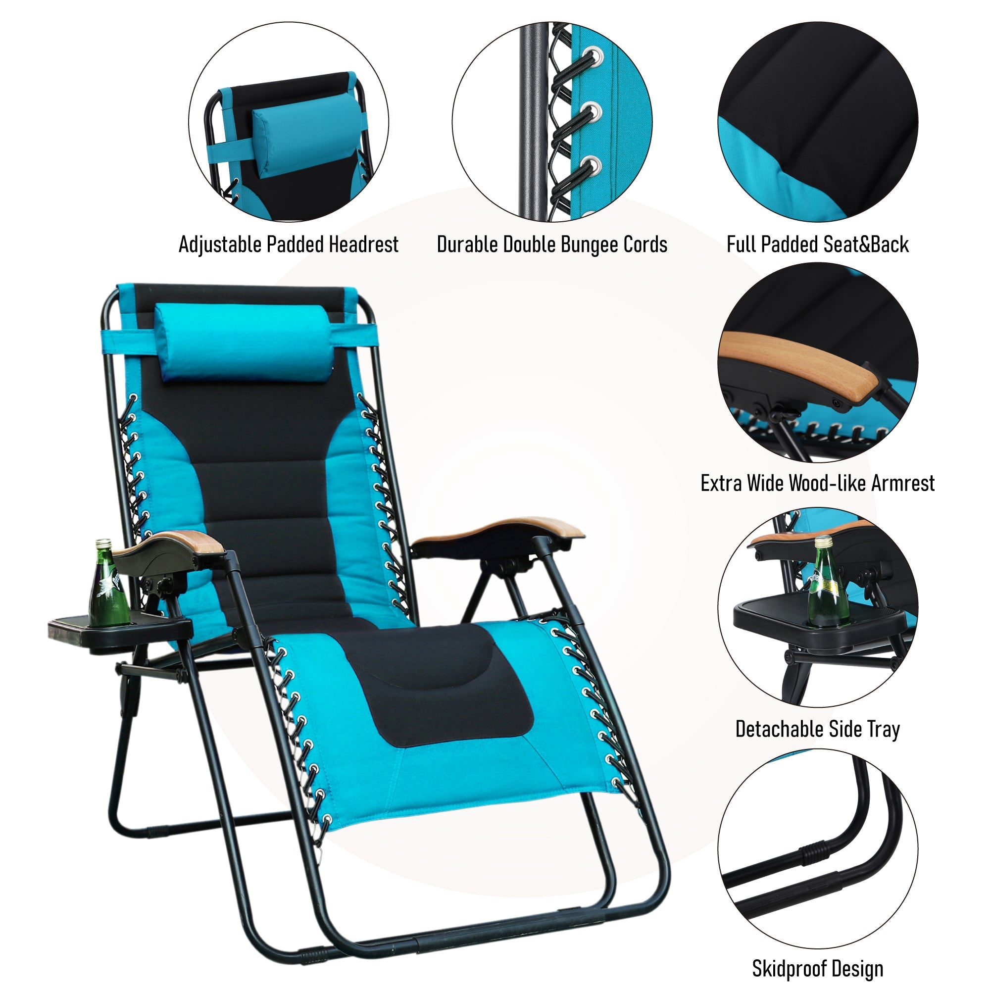 Sophia&William Outdoor XL Oversized Padded Zero Gravity Chair Camping Recliner - Pacific Blue
