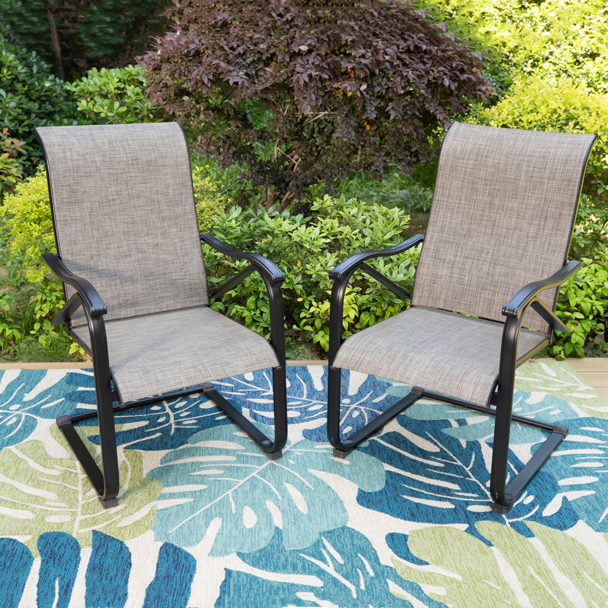 MF Studio 2-Piece Outdoor Patio C-spring Rocking Frame with Textilene Seat, Gay&Black