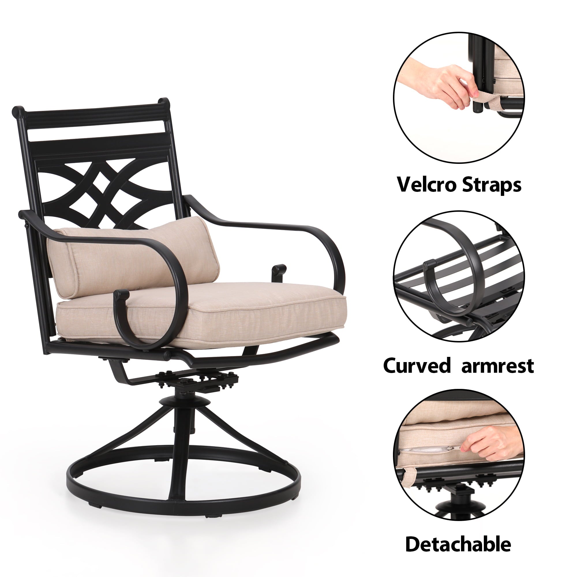 MF Studio Outdoor Dining Swivel Chair with Cushion, patio dining chairs set of two, Beige