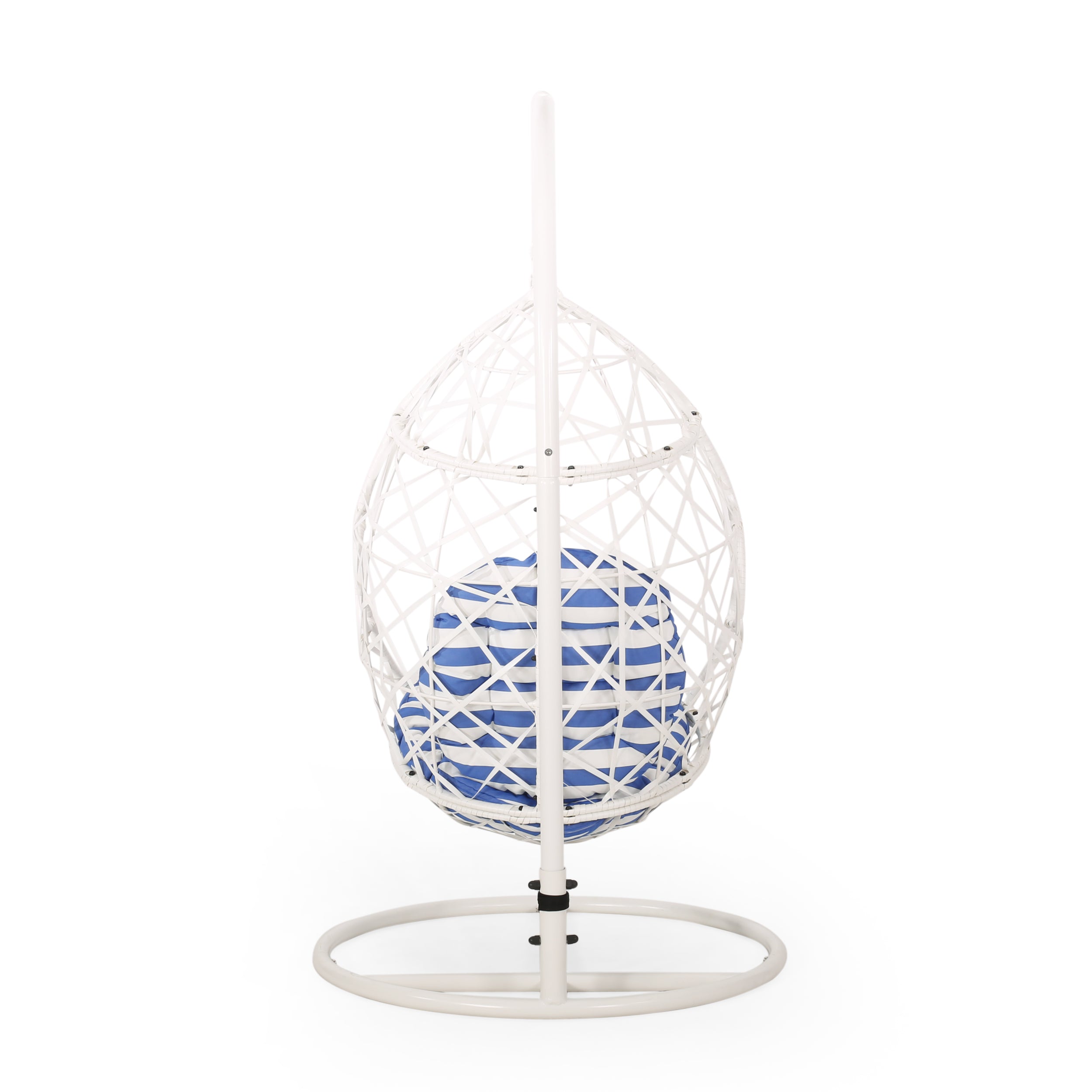 Berkley Outdoor Wicker Tear Drop Hanging Chair, White and Blue