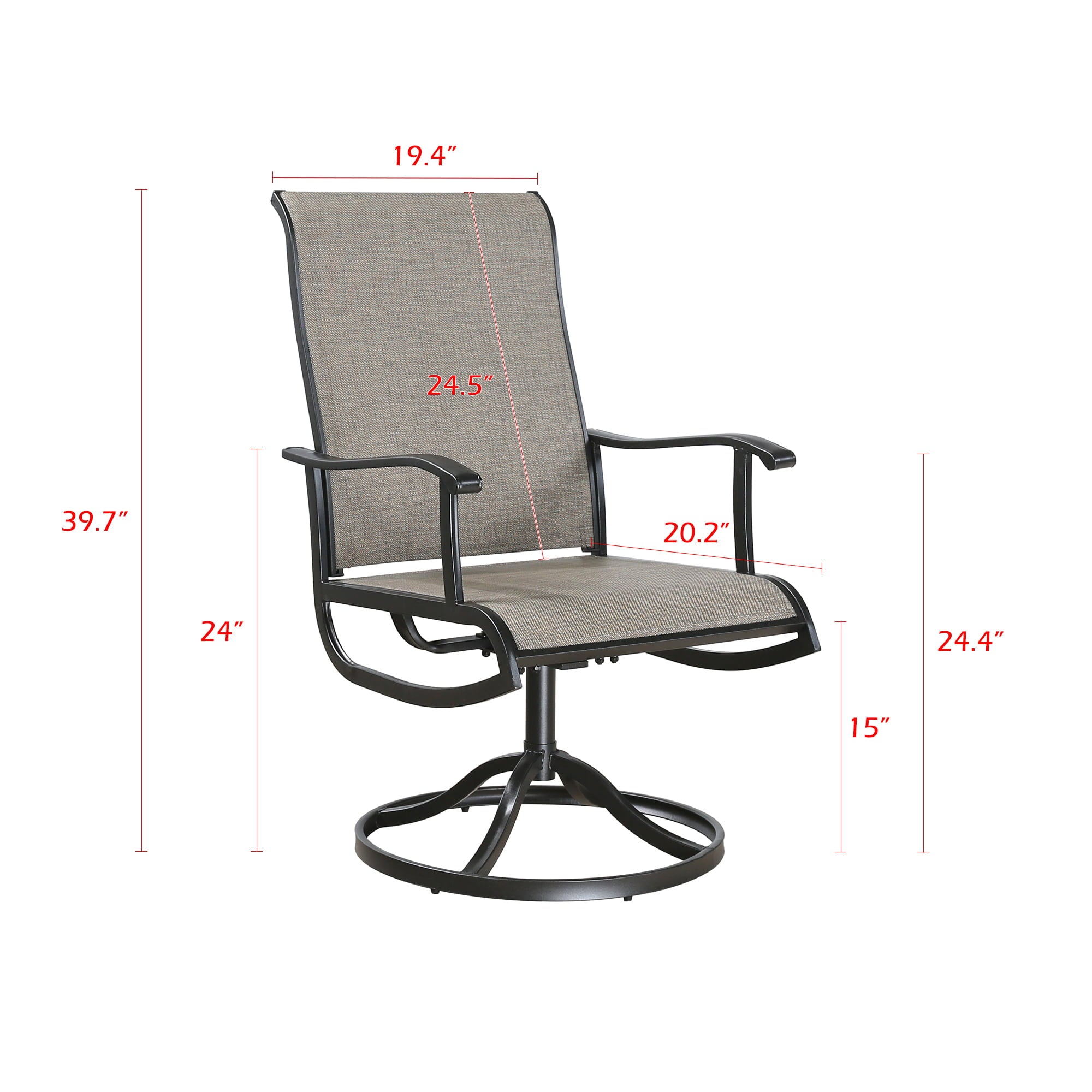 Ulax Furniture Outdoor Patio Swivel Dining Chairs Set of 2 with Breathable Textilene, Black Steel Frame